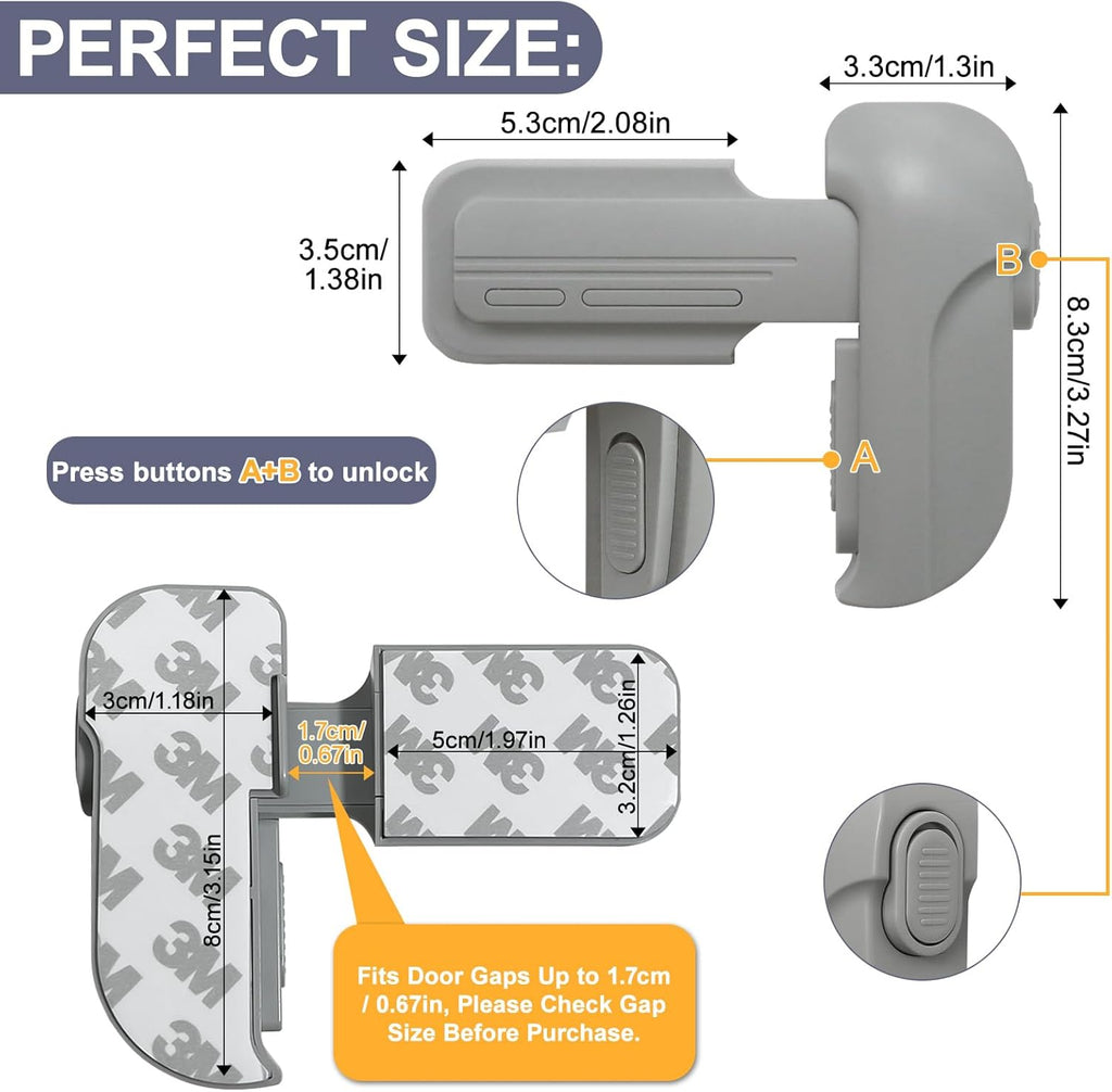 Updated Fridge Lock for Kids, Childproof Refrigerator Door Lock, Fridge Latch with 3M Adhesive, Freezer Locks Automatically Closed, No Drill No Screw, More Security for Kids/Pets (1 Pack, Grey)