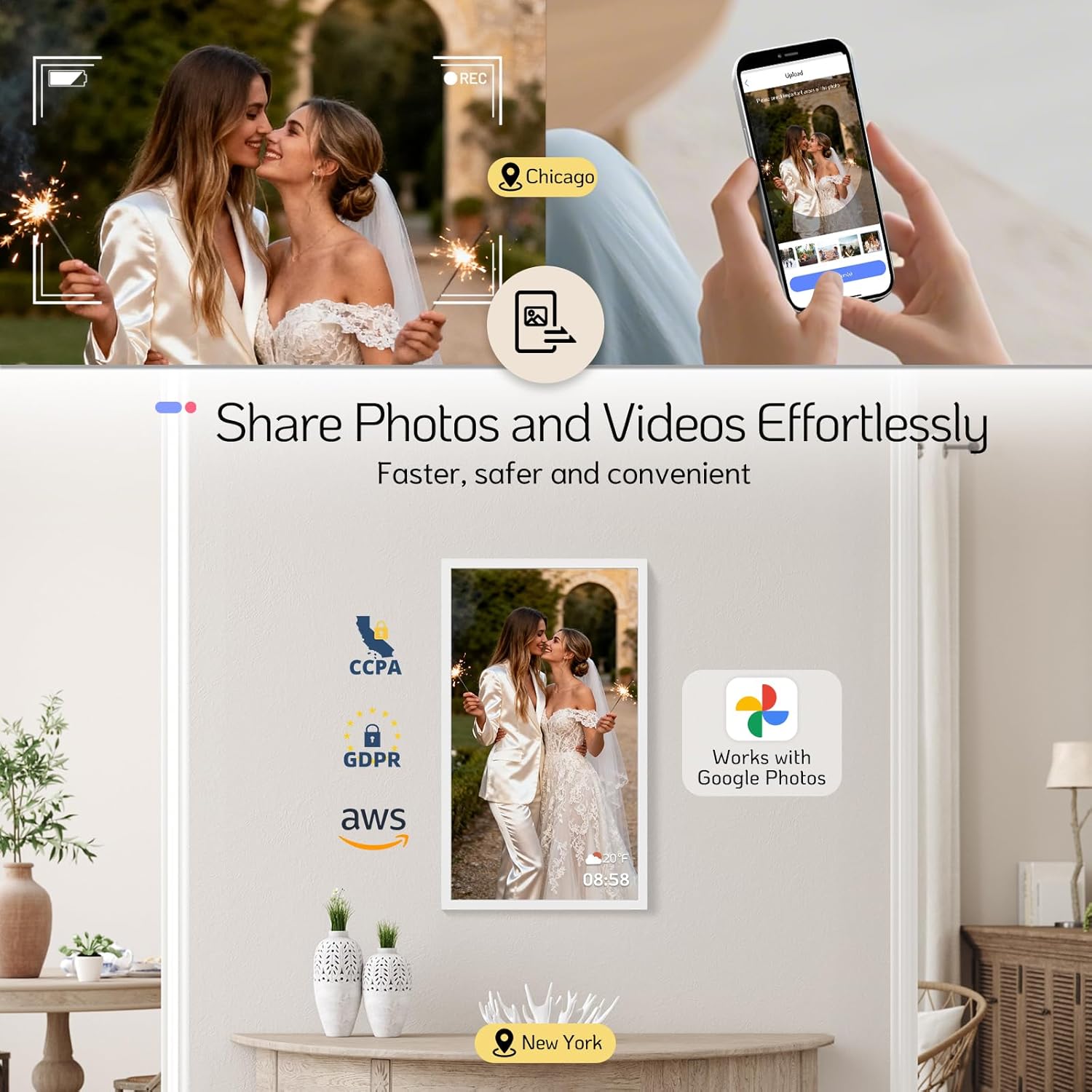 NexFoto Touchscreen Digital Picture Frame Large 21.5 Inch, WiFi Digital Photo Frame 64GB, Add Photos from Google Photos, Upload via App/USB/Micro SD, Gifts for Christmas/Mom/Grandparents, White