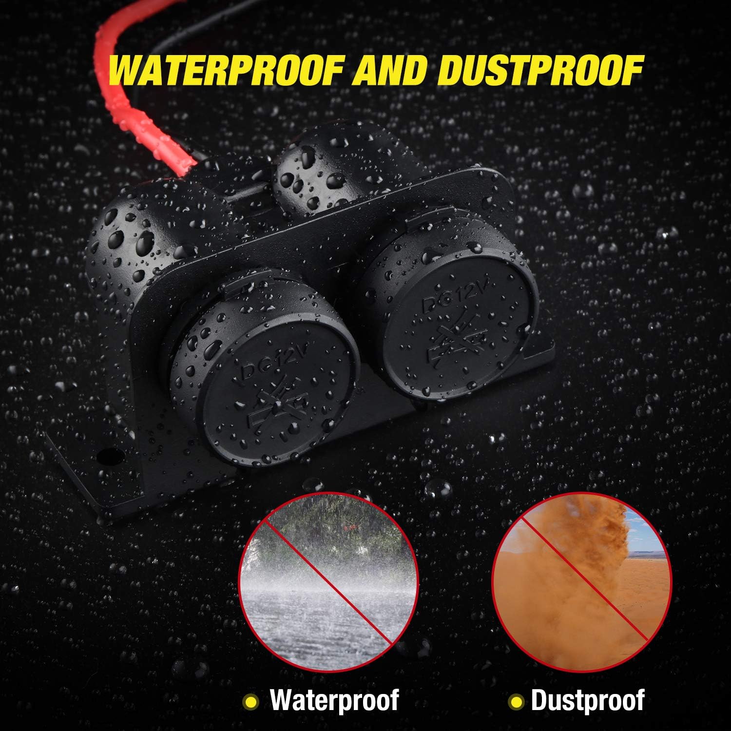 Nilight Dual Cigarette Lighter Socket 12V Lighter Power Outlet 2 Cigarette Lighter Double Plug Splitter Waterproof for GPS Dash Cam Car Marine Truck ATV RV
