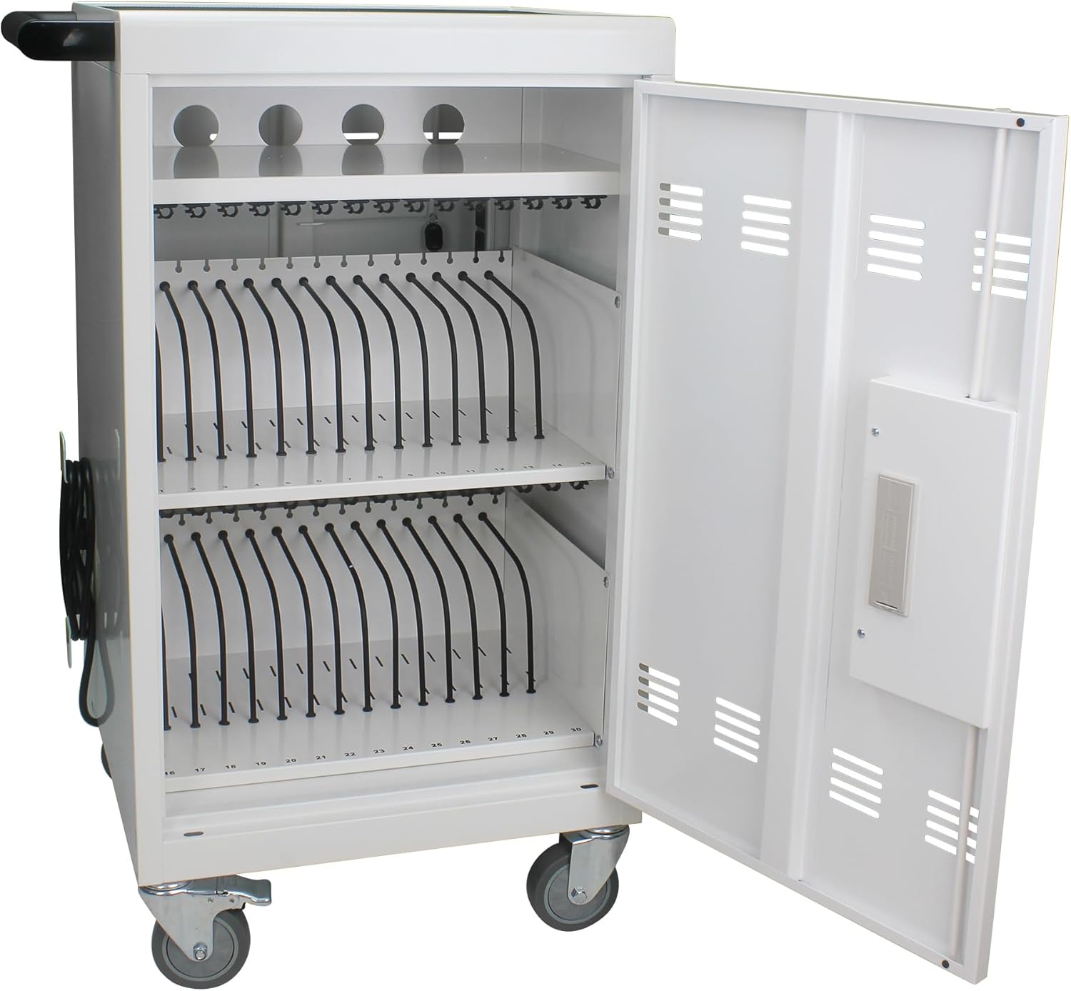 Laptop Charging Cart, 30 Laptop Storage Cart, Electronic Combination Lock,Mobile Charging Cabinet for iPads up to 16.3", Chromebook Devices, Cord Management.School,Business.White