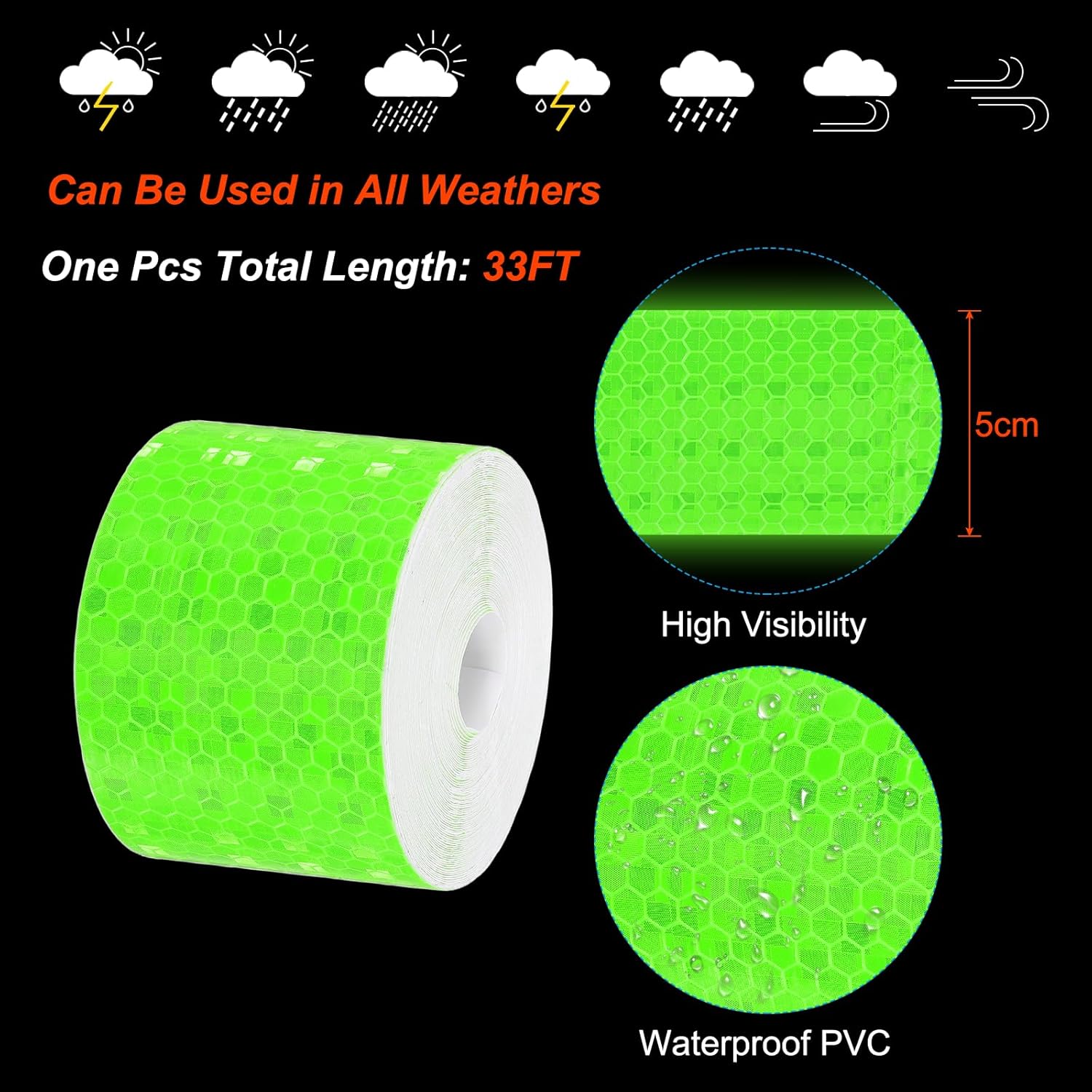PATIKIL 2 Inch x 33 ft Reflective Tape, 1 Roll Waterproof Self Adhesive High Visibility Caution Warning Safety Tape Reflector with Scraper for Trucks Trailers Cars, Green