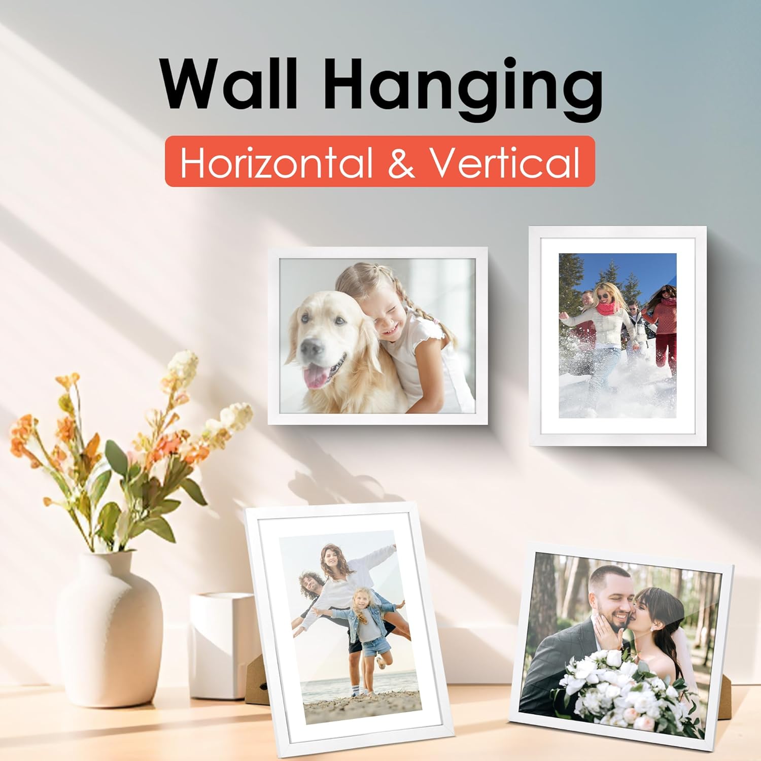 FIXSMITH 8x10 Picture Frame Set of 10, White Photo Frames Bulk with HD Plexiglass, Display Pictures 5x7 with Mat or 8x10 Without Mat, Multi Picture Frames Collage for Tabletop or Wall Display