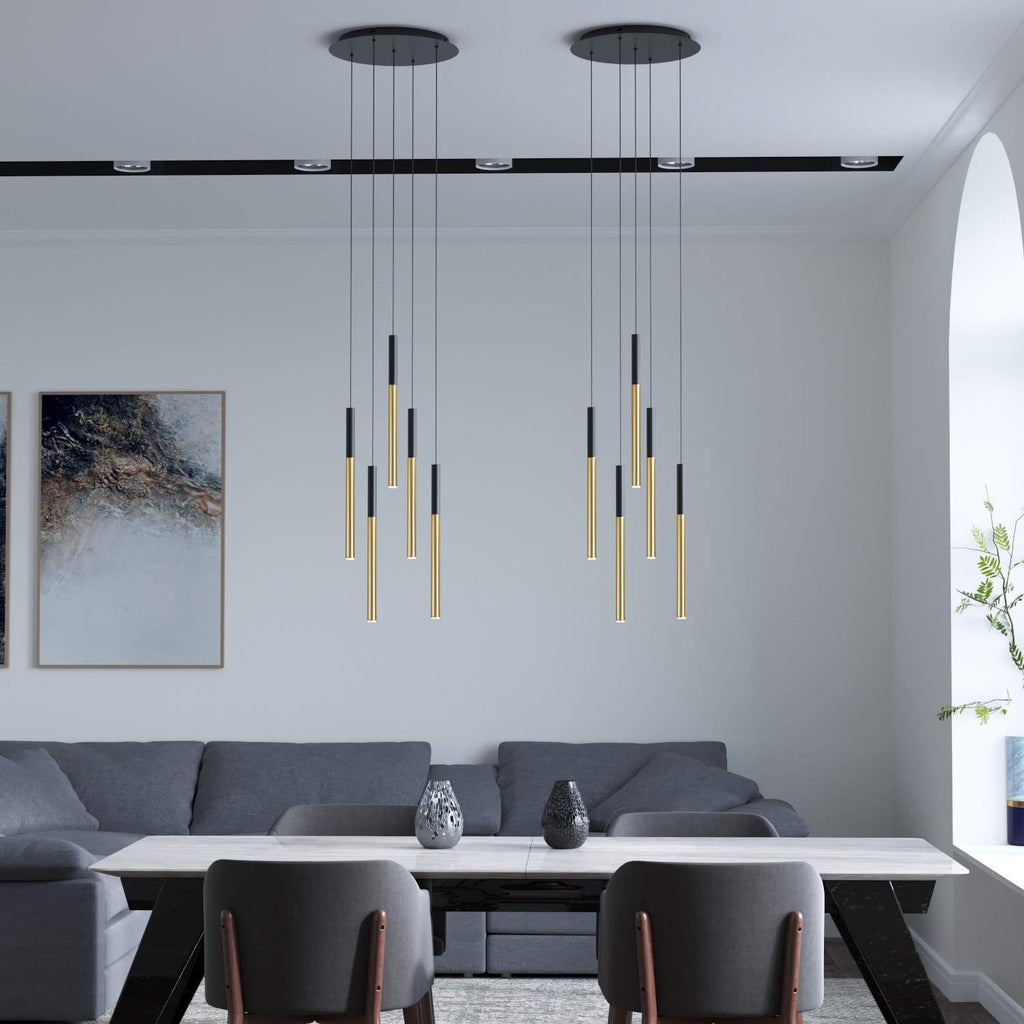 ALTAIR 5 Mini Pendant Lighting Black-Brass - LED Hanging Light Fixture for Kitchen Island, Bar, Foyer - Cluster Pendants - Dimmable, Adjustable Wire, Lamp Bulb Included