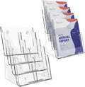 Brochure Holder 8.5x11 Inch 4 Tier with Removable Divider for 4x9 inch Clear Acrylic Pamphlet Display Stand Holder Countertop Use or Wall Mount for Office, Lobby, Hotel, Trade Show, 2 Pack