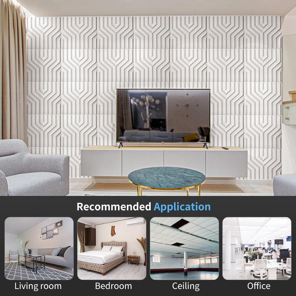 Art3d Decorative 3D Wall Panel, 32 Sq.FT PVC Interior Wall Decor for Living Room, Bedroom, Lobby, Office, Shopping Mall, White