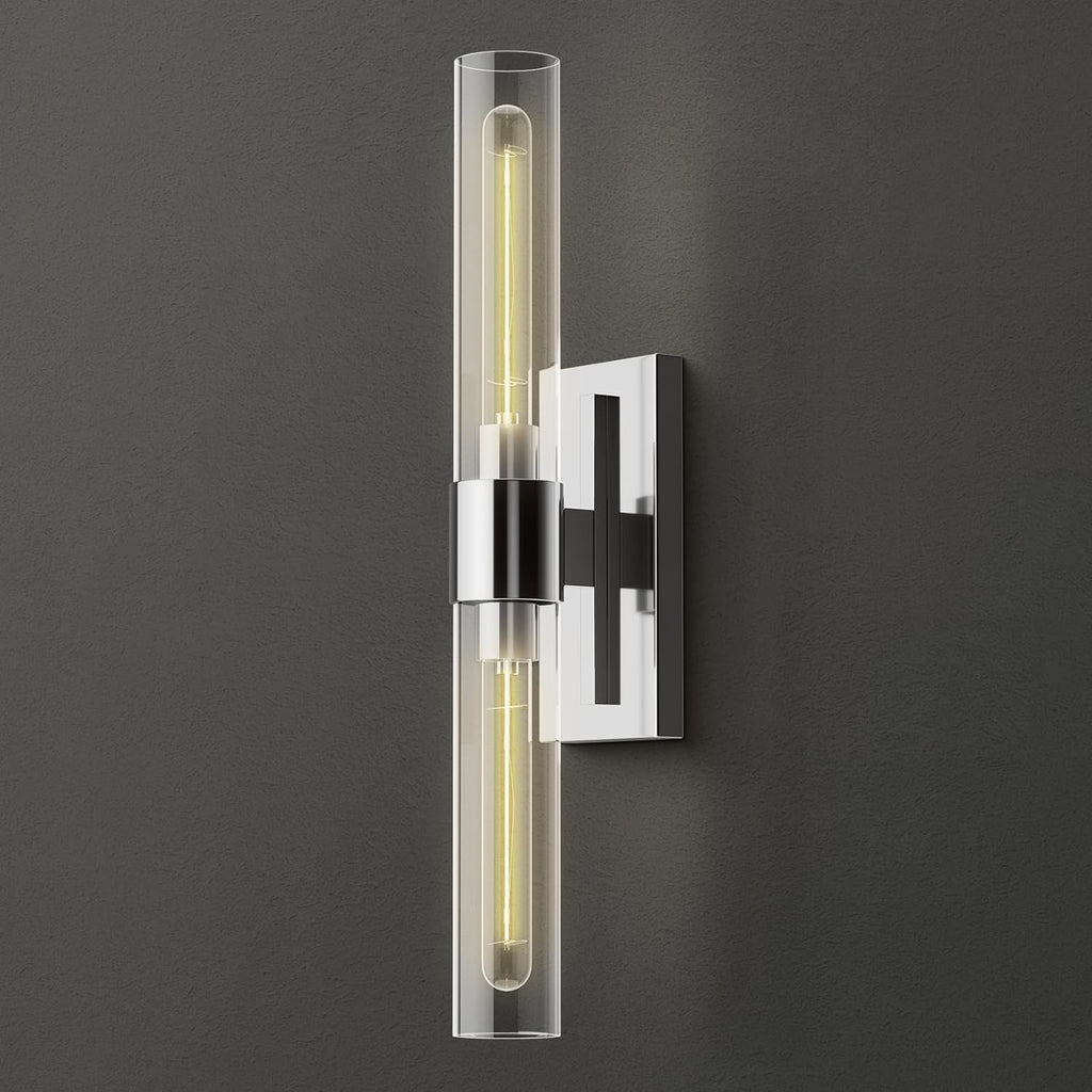 YUYI Nickel Wall Sconce Light, 22.8'' Indoor Sconces Wall Decor with Clear Glass Shade, Bathroom Vanity Wall Lights for Bathroom Living Room Bedroom Hallway Fireplace Staircase