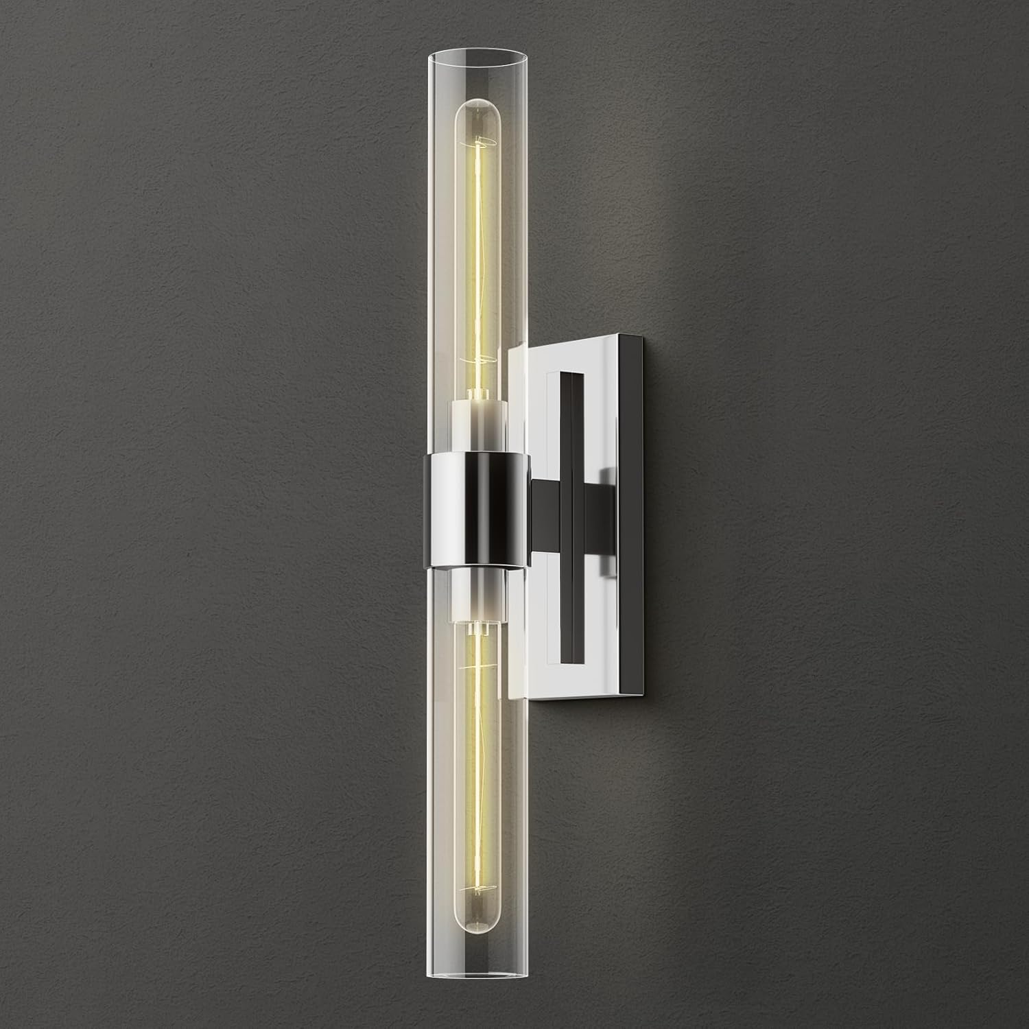 YUYI Nickel Wall Sconce Light, 22.8'' Indoor Sconces Wall Decor with Clear Glass Shade, Bathroom Vanity Wall Lights for Bathroom Living Room Bedroom Hallway Fireplace Staircase