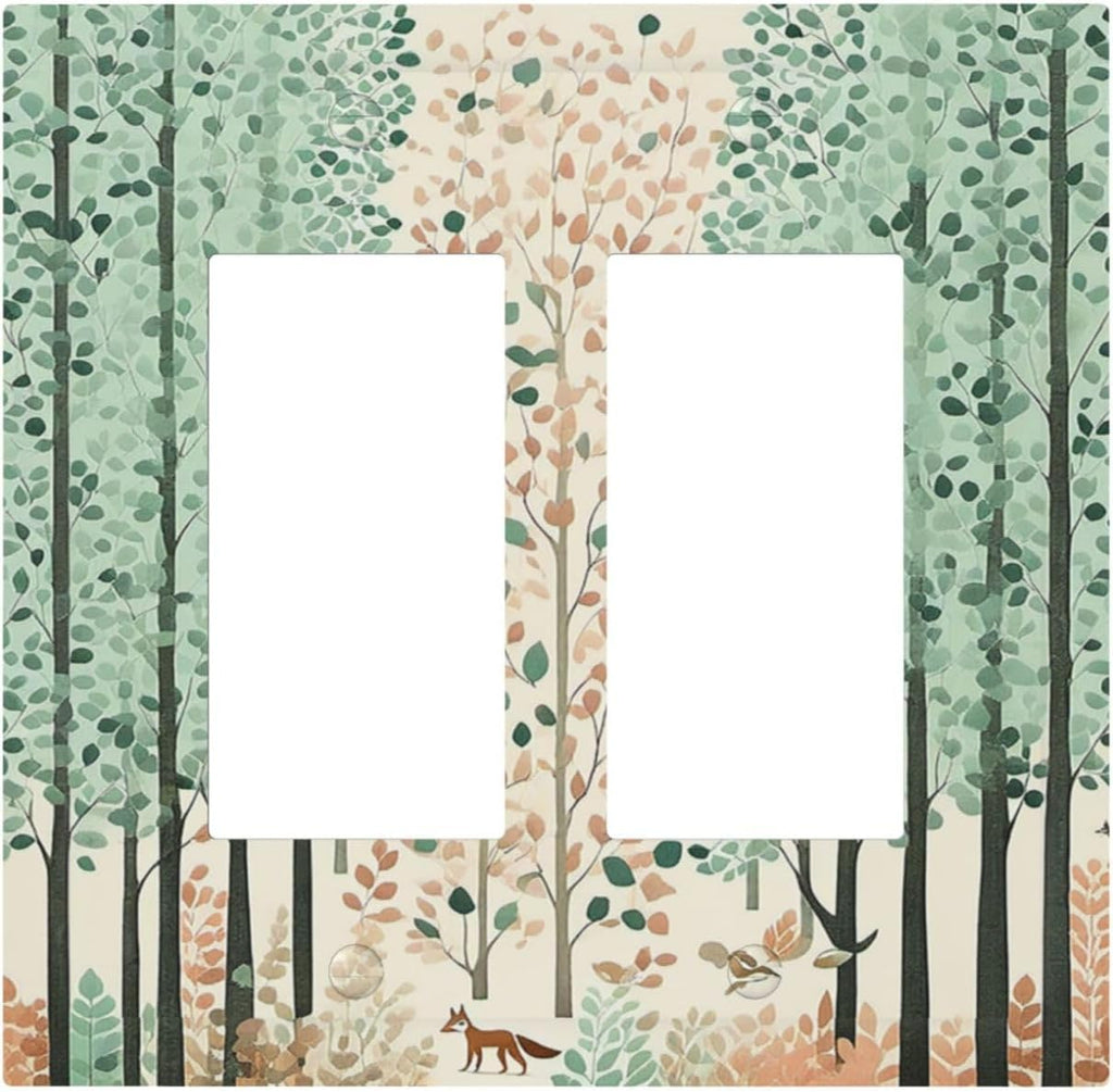 Boho Wildflower Forest Woodland Animals Decorative Outlet Covers 2 Gang Double GFCI Rocker Light Switch Cover Plate Electrical Wall Panels for Bedroom Bathroom Decor