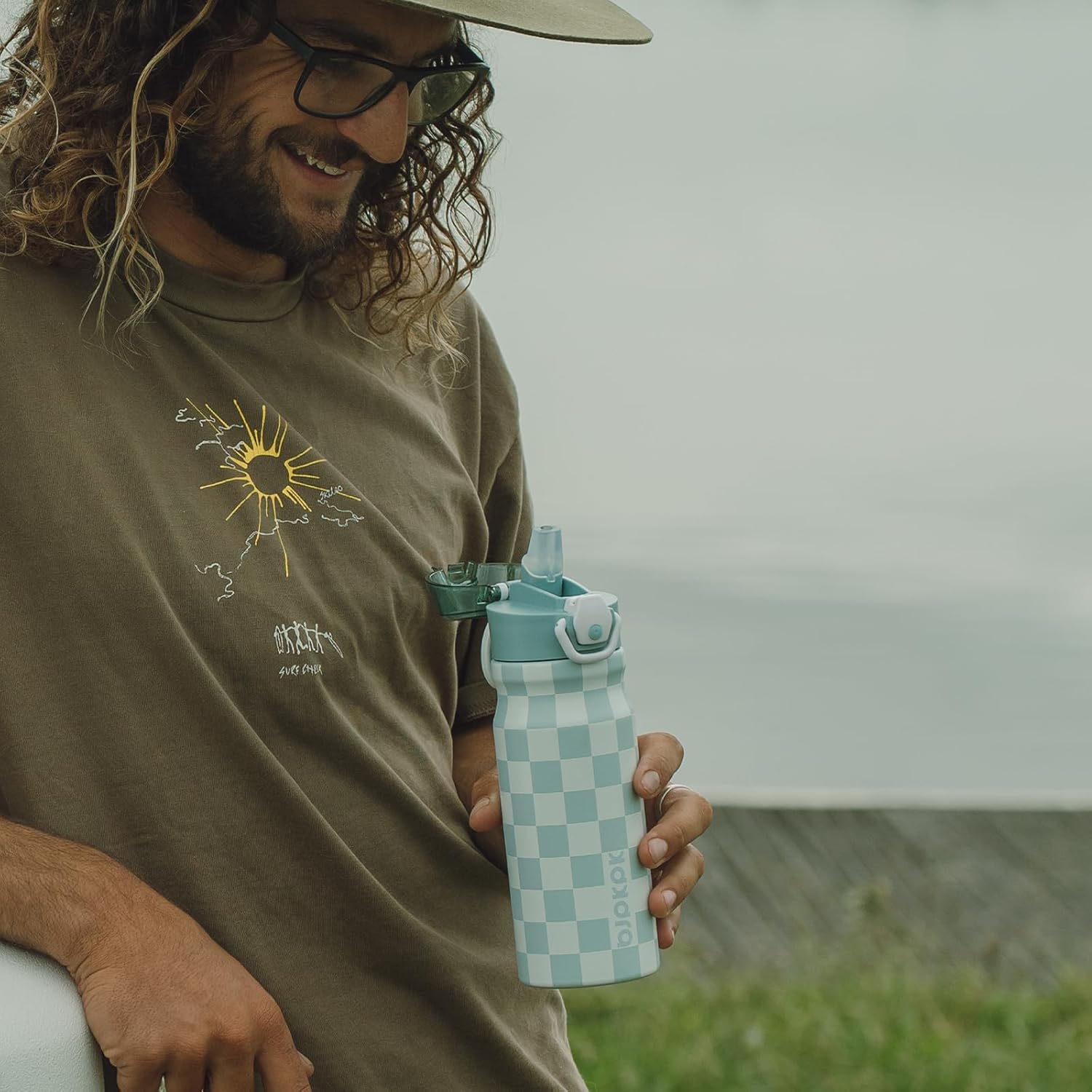 BJPKPK Water Bottle with Straw 25oz Insulated Water Bottles Reusable Stainless Steel Metal Thermal Flask with Leak Proof Lockable Lid and Carry Handle,Light Blue Leopard