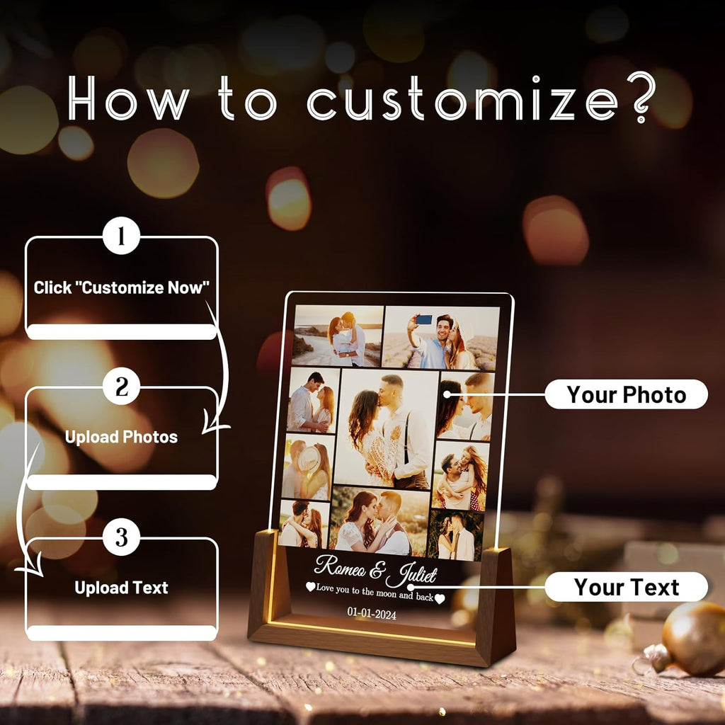 Photo Decorative Plaque Personalized Gifts, Custom Gifts for Him Her, Customized Picture Frame for Boyfriend Girlfriend Couples Wife Women on Anniversary Birthday