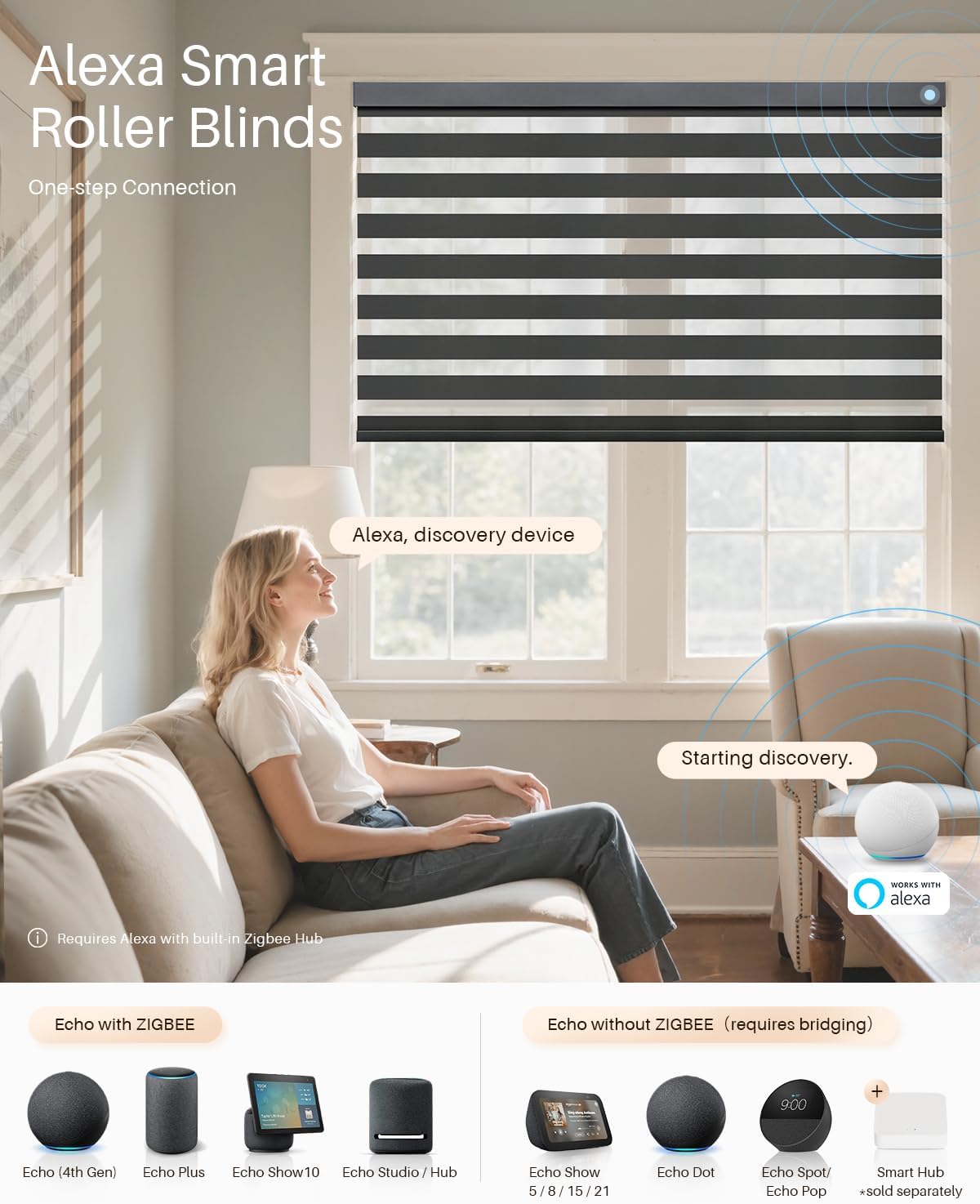 Smart Zebra Blinds for Windows, Alexa Motorized Blinds with Remote Control, Automatic Electric Power Zebra Shades for Indoor Windows (43" W x 72" H, Black)
