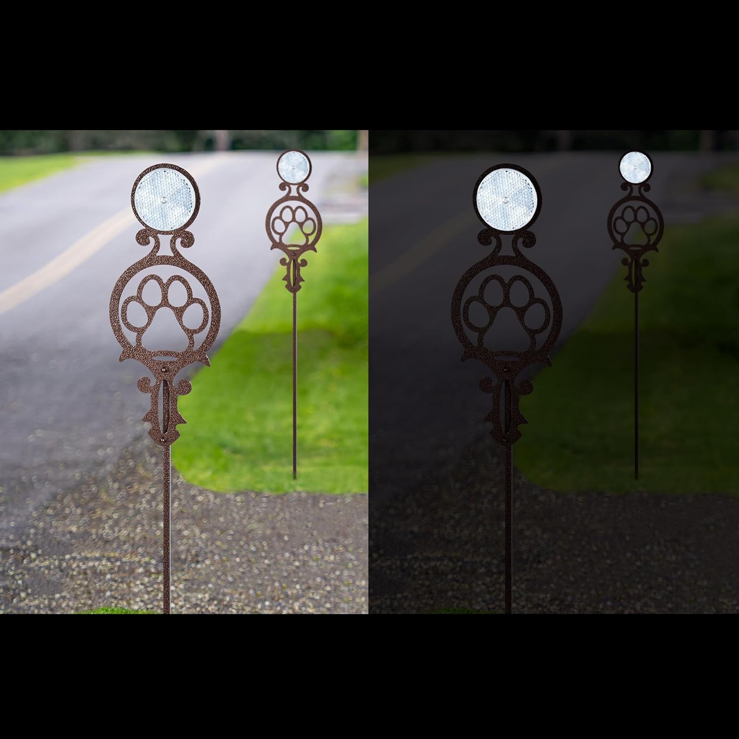 Touch of Class Pathways Reflective Driveway Marker Stake Set of Two for Outdoor Use | Paw Print Design | Personalized Tall Reflector Set of 2 | Weathered Bronze Durable Finish