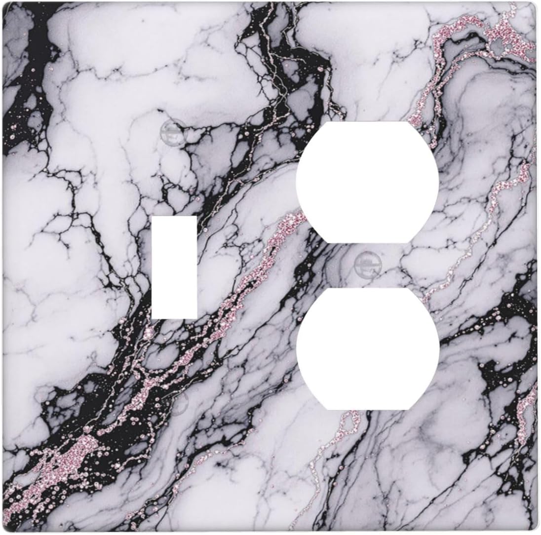 Wallplates White Marble Pattern Black Lines Pink Lines 1 Toggle 1 Duplex Switch Plate Electrical GFCI Faceplate Decorative Light Switch Covers for living Room Office Decor