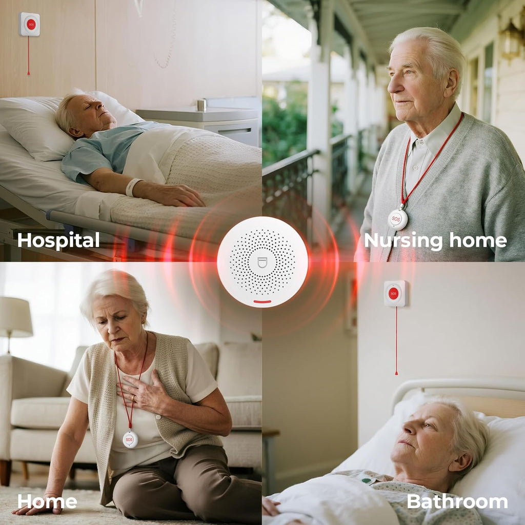 Caregiver Call Button Wireless Call Button for Elderly at Home,WiFi Panic Button,Life Alert Systems for Seniors No Monthly Fee (whiter4)