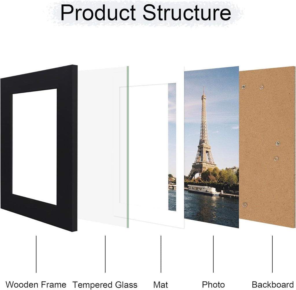 iRahmen 4x6 Picture Frame with HD Tempered Glass, Display Pictures 3.5x5 with Mat or 4 x 6 Without Mat, Wood Photo Frames for Tabletop and Wall Mount (Black, 1 Pack)