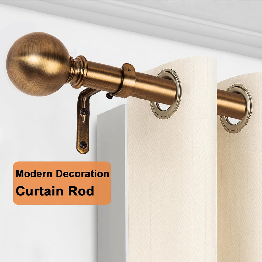 Curtain Rods for Windows 18 to 88 inches, 1 Inch Modern Metal Drapery Rods, Adjustable Heavy Duty Curtain Pole with Round Finials(18"-88"Antique Brass)