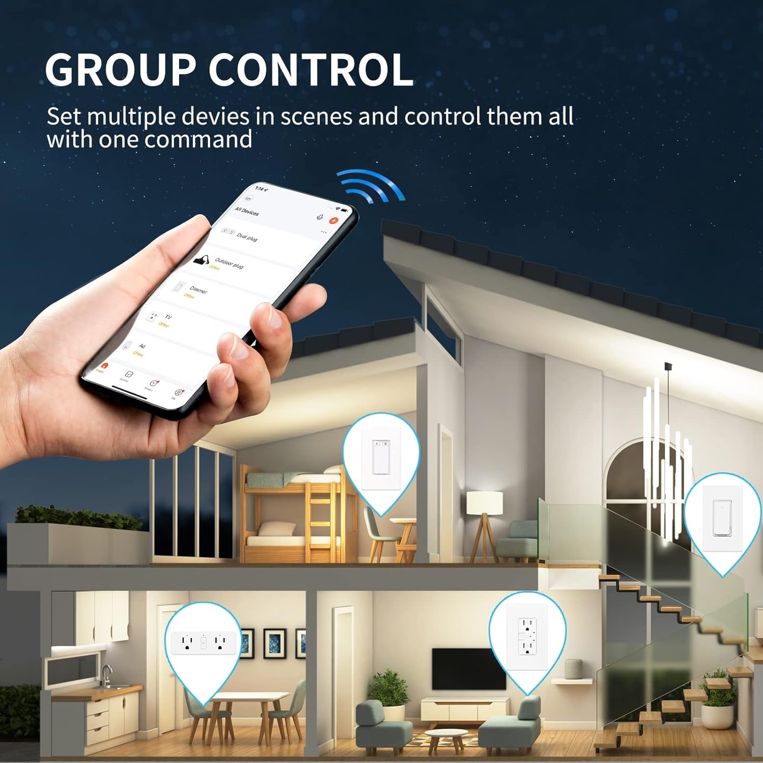 15A Dual Smart Plug, WiFi Outlet Extender, Smart Socket with Schedule&Timer, Bluetooth Outlets Compatible with Alexa and Google Assistant, ETL&FCC Certified, No Hub Required, 2.4G WiFi Only, 4-Pack