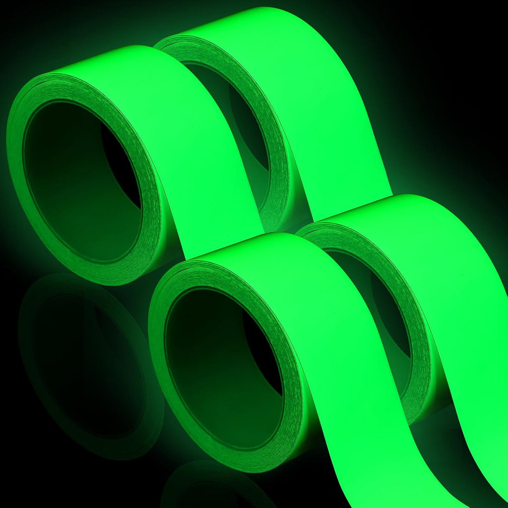 4 Rolls Glow in The Dark Tape 32.8 ft x 2 Inch Luminous Phosphorescence Green Long Lasting Bright Glow Tape for Halloween Night Decorations, Theater Stages, Stairs, Walls, Steps and Exit Sign