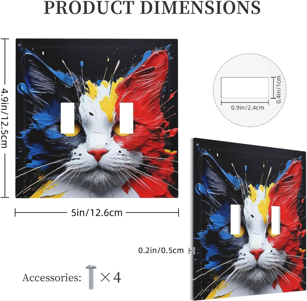 Decorative Light Switch Cover Plate Colorful Doodle Cute Funny Black Red White Cat 2 Gang Wall Plate Oversized Double Toggle Two Switch Wall Cover Plate Dual Faceplate