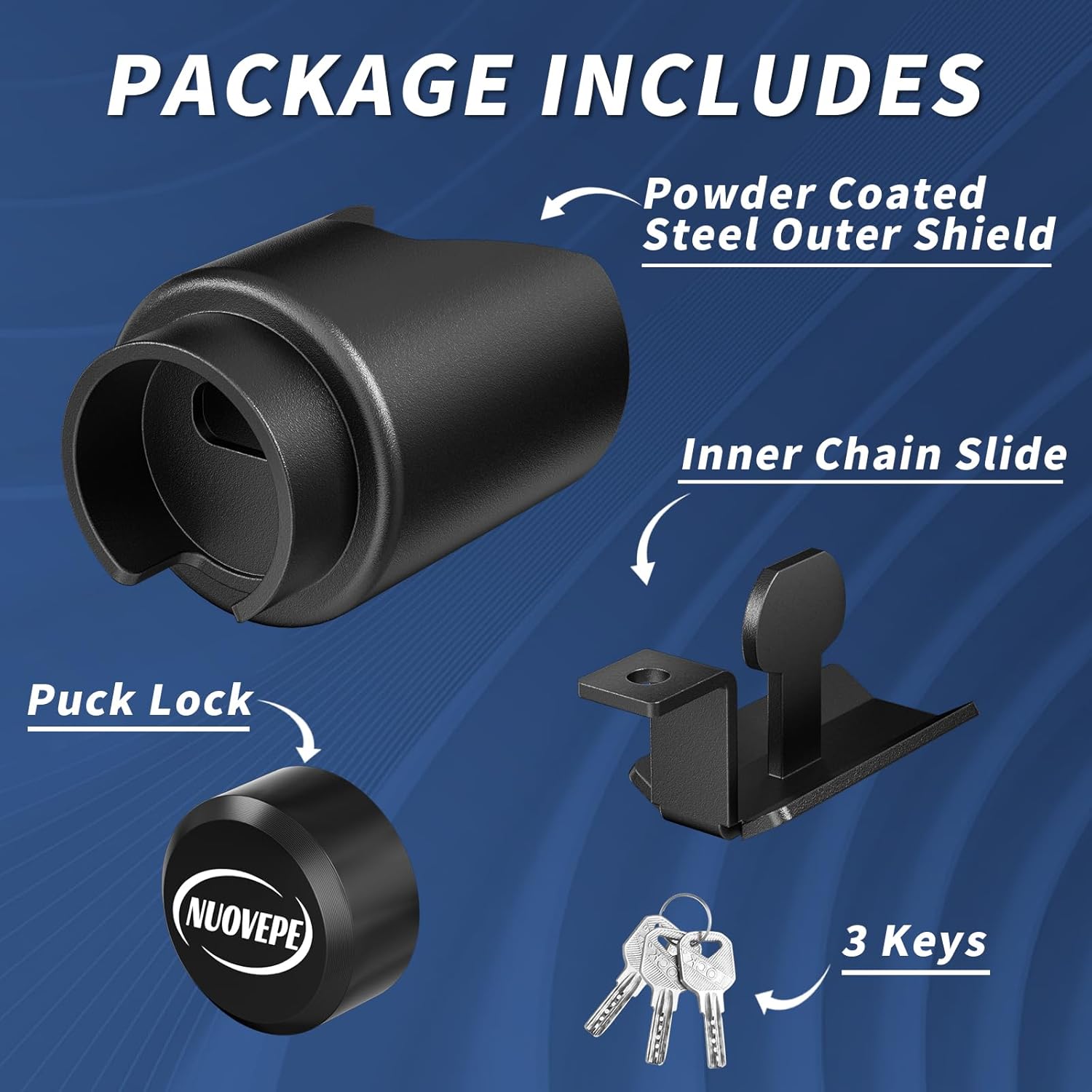 Trailer Lock Fits 2 Inch Couplers, Secures Safety Chains Anti-Theft Ball Hitch Lock, Pry-Resistant & Heavy-Duty Trailer Hitch Locks for RV | Boat | ATV | Utility Trailer (Black)