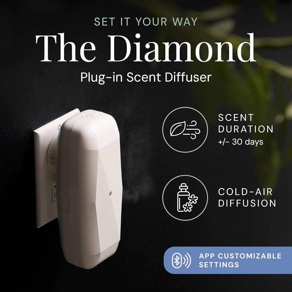 Air Esscentials The Diamond Gift Set, Smart Scent Air Machine Kit, Cold & Waterless Fragrance Oil Diffuser with 2 Signature Scents & Bluetooth Control, Herbal & Citrus Aromas, White
