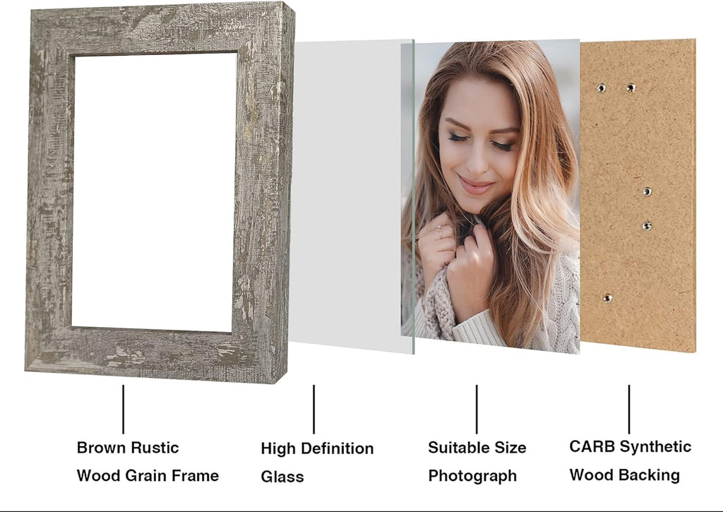 iRahmen 5x7 Picture Frame Set of 4, High Definition Glass Distressed Moss Green Frame, 5 x 7 Wood Photo Frames for Tabletop Display and Wall Mounting
