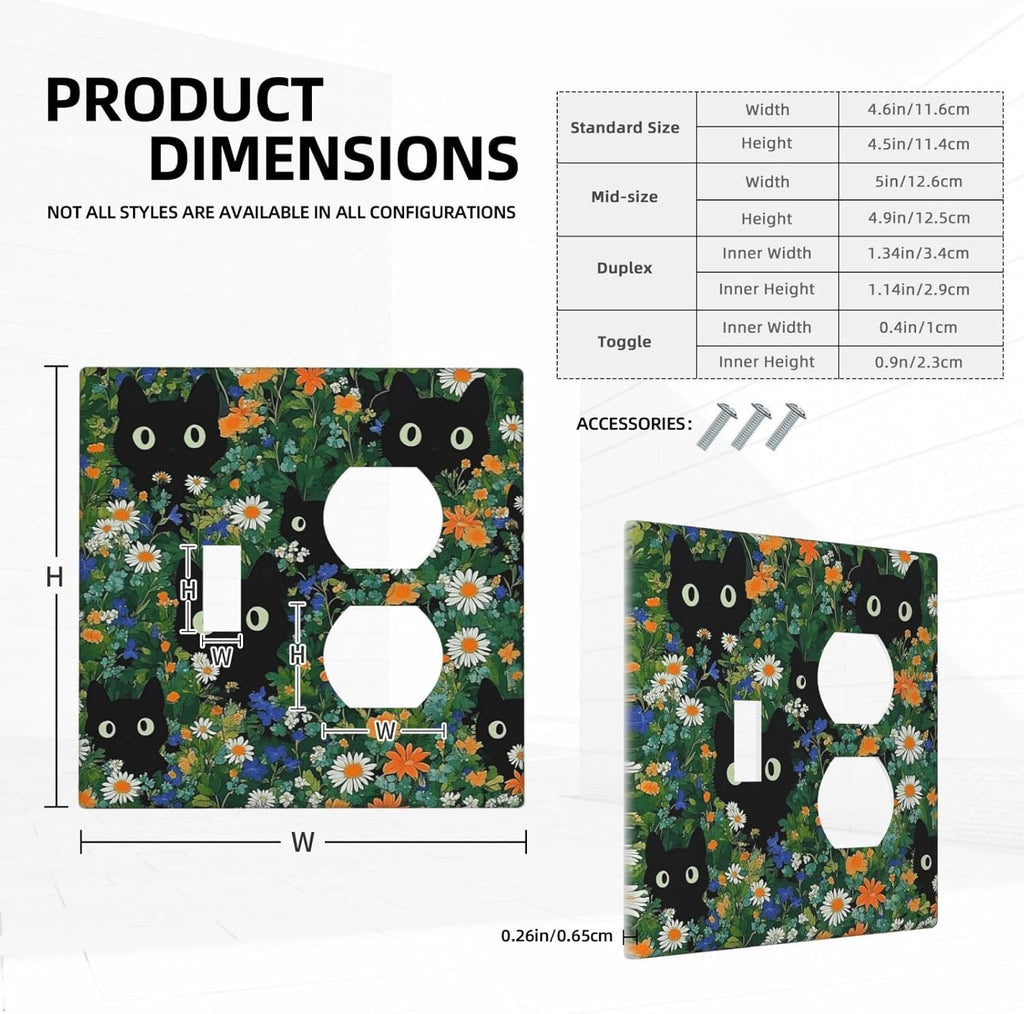 Boho Funny Black Cute Cats Daisy Wildflower Wallplates 1 Toggle 1 Duplex Switch Plate Electrical Gfci Faceplate Decorative Light Switch Covers For Kids Room Bed Room Decor