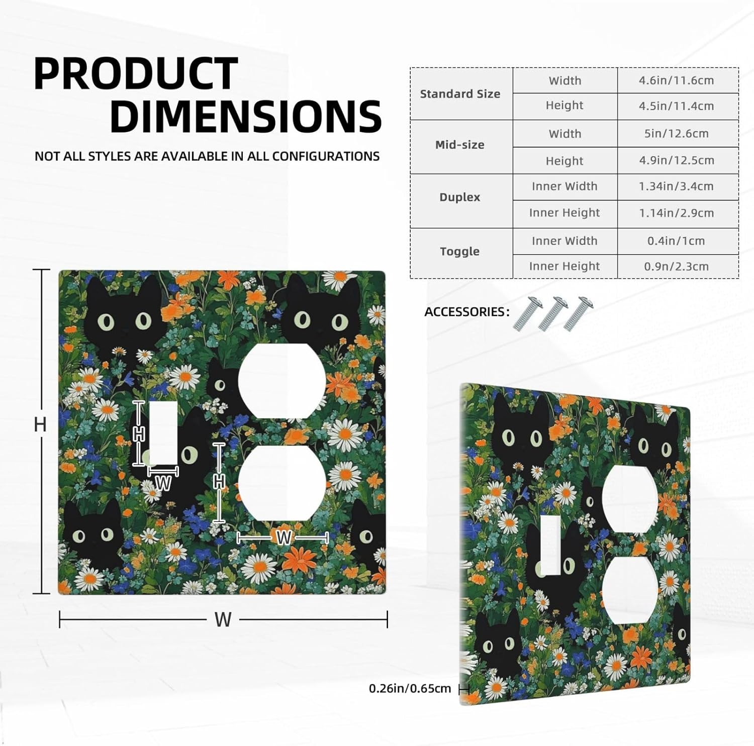 Boho Funny Black Cute Cats Daisy Wildflower Wallplates 1 Toggle 1 Duplex Switch Plate Electrical Gfci Faceplate Decorative Light Switch Covers For Kids Room Bed Room Decor