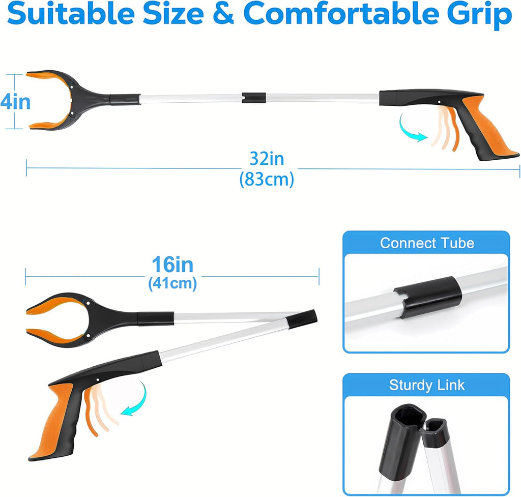 Grabber Reacher Tool - 32” Extra Long Foldable Gripper and Reaching Tool - Heavy Duty Pick Up Stick Grabbers for Seniors, Trash, Surgery Recovery Must Haves Gifts (Orange)