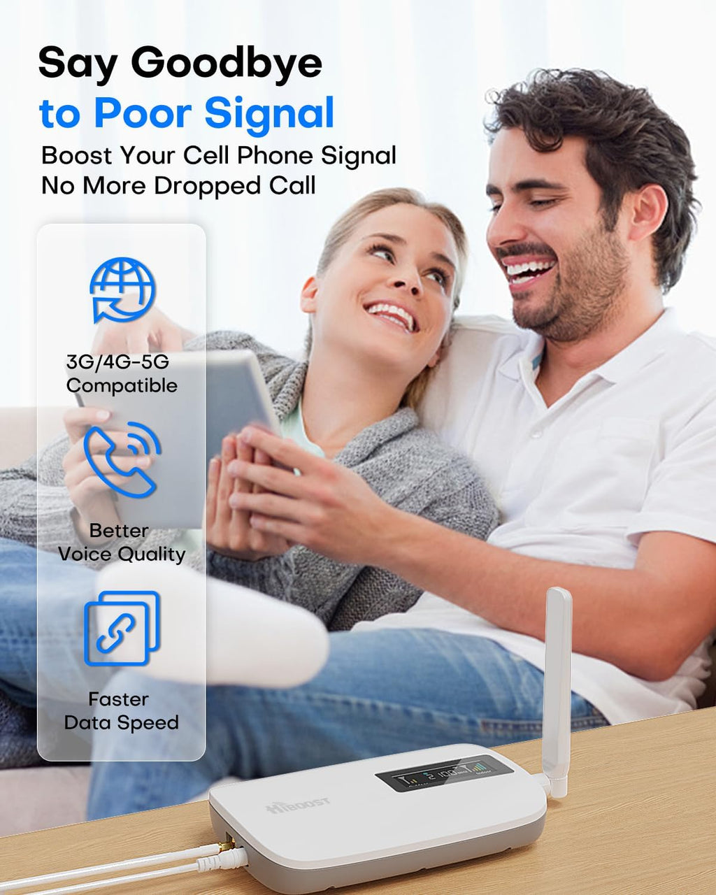 Cell Phone Signal Booster for Home up to 3000 Sq.Ft | Boost 4G 5G Cellular Signal Amplifier 65dB for T-Mobile, AT&T Verizon All U.S Carriers with 2 Indoor Antennas Band 12/17/13/5/25/2/4