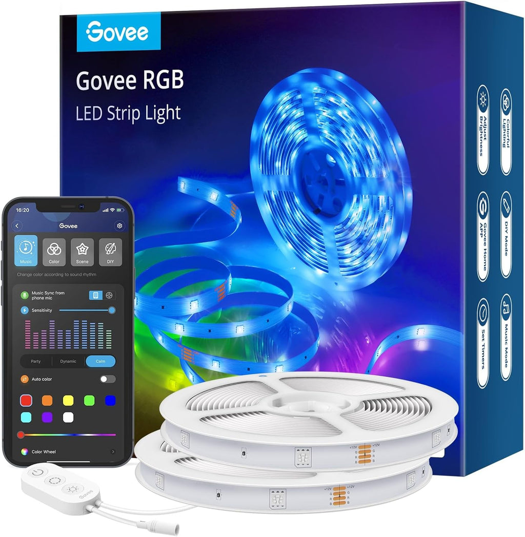 Govee Smart RGB LED Strip Lights for Bedroom, 32.8ft WiFi LED Light Strip Work with Alexa Google Assistant, 16 Million Colors with App Control and Music Sync Lights for Home Decor, 2 Rolls of 16.4ft