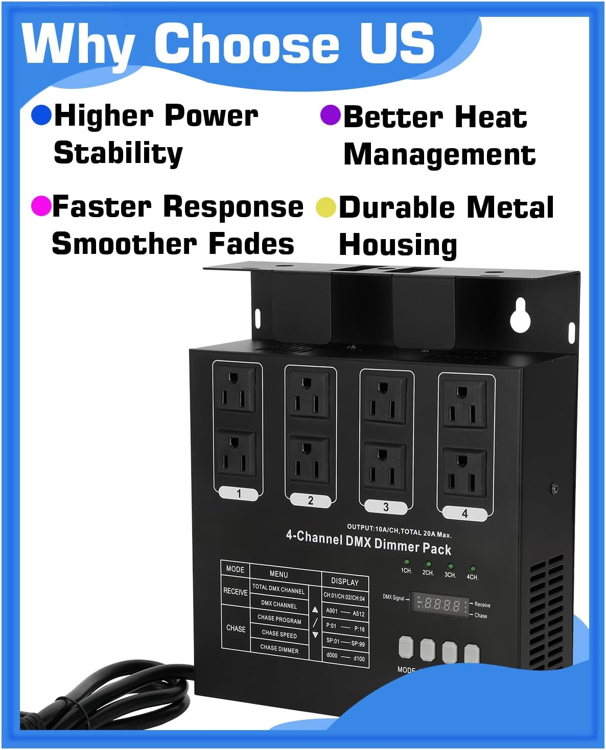 Dmx Dimmer Pack,4 Channel Dmx512 Dimmer Pack， Lighting Controller, Dimmer Pack Suitable for Stage Lighting Control