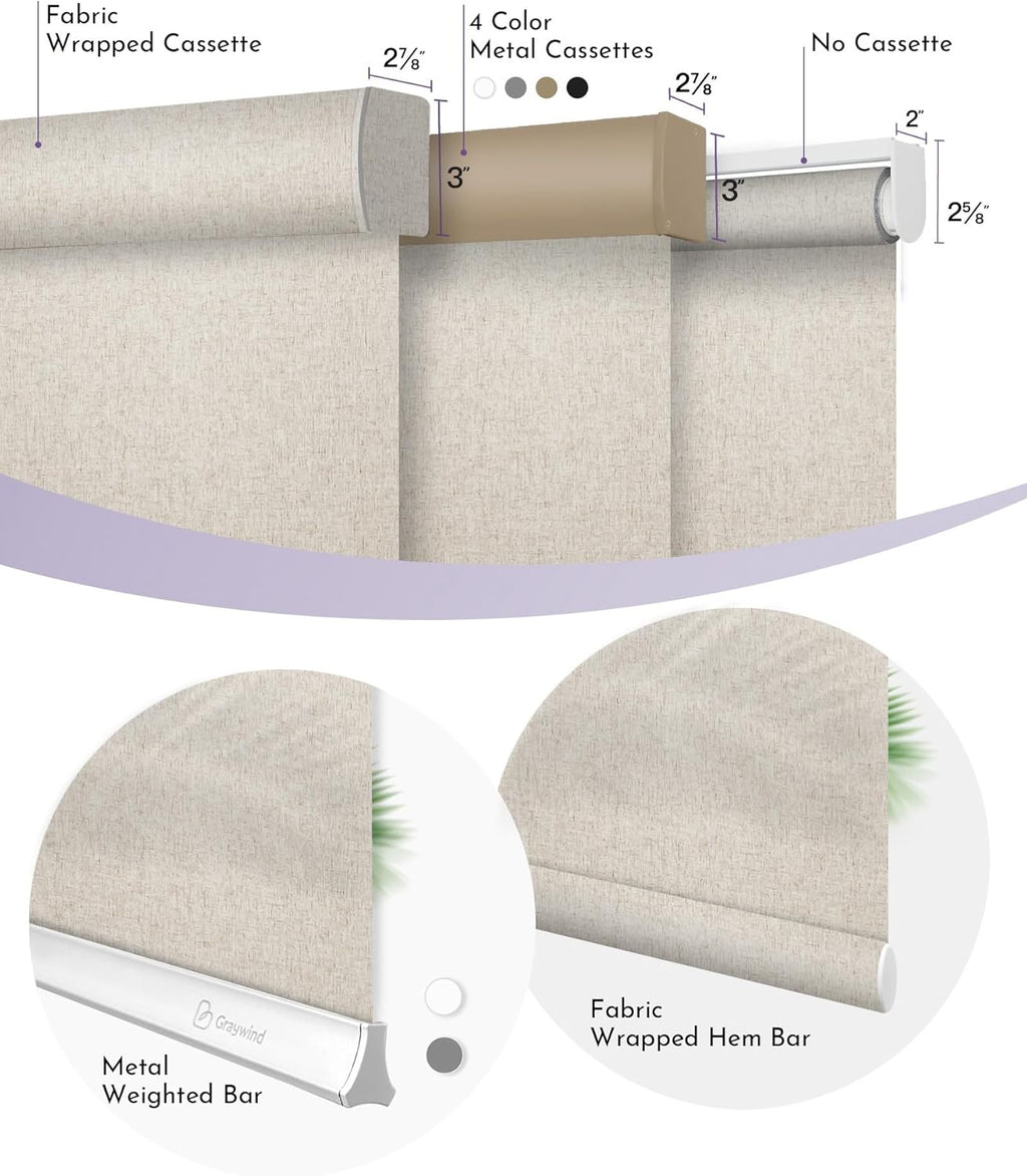 Graywind Motorized Light Filtering Shades Compatible with Alexa Google Rechargeable Remote Control Smart Blinds Automatic Window Shade with Valance for Home Office, Custom Size (Linen Beige)