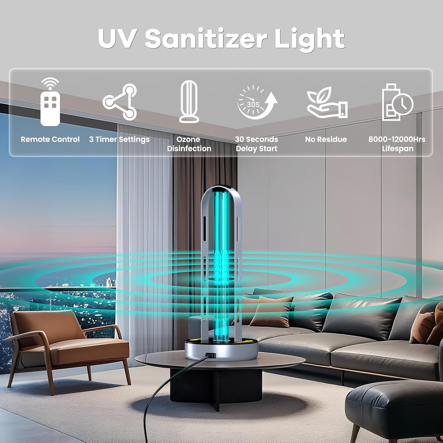 UV Light Sanitizer, Ultraviolet Lamp with Remote Control, UV Lamp with Motion Sensor,3 Speed Timings for Home, Room & Kitchen