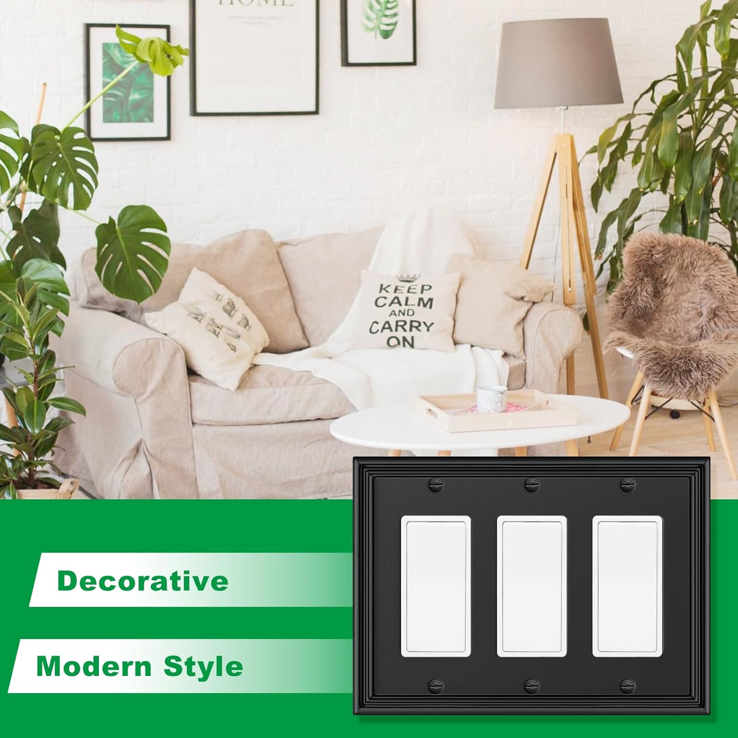 Black Modern Decorative Wall Plate Light Switch Cover Decorator Outlet Covers Rocker Switch Plates Bamboo Fiber Material Wall Plates for Kitchen Bathroom (3 Gang Triple Decorator-1 Pack)