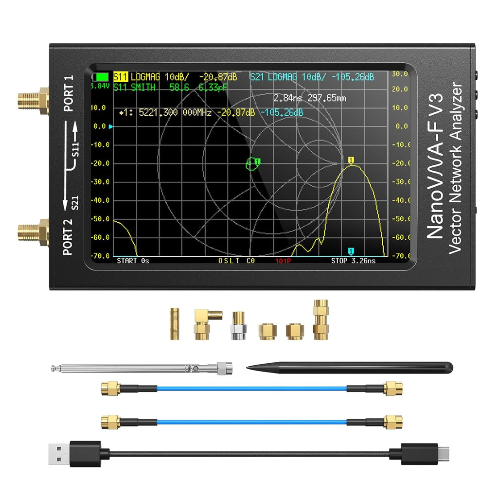 Seesii NanoVNA-F V3 Vector Network Analyzer, [Upgraded] 1MHz-6GHz 4.3 Inch HF VHF UHF VNA Antenna Analyzer, Measuring S-Parameter Voltage SWR,Phase,Delay,Smith Chart,RTC Real-time,801 Scan Points