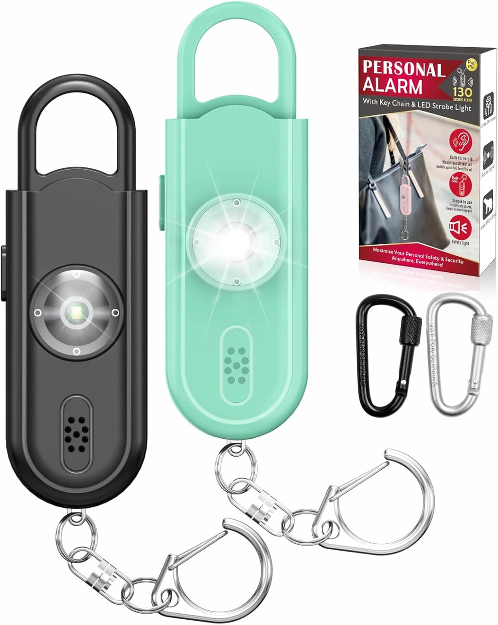 Safe Sound Personal Alarm, 2 Pack 130 dB Loud Siren Song Emergency Security Alarm Keychain with Strobe LED Light, Personal Sound Safety Siren for Women, Men, Children, Elderly