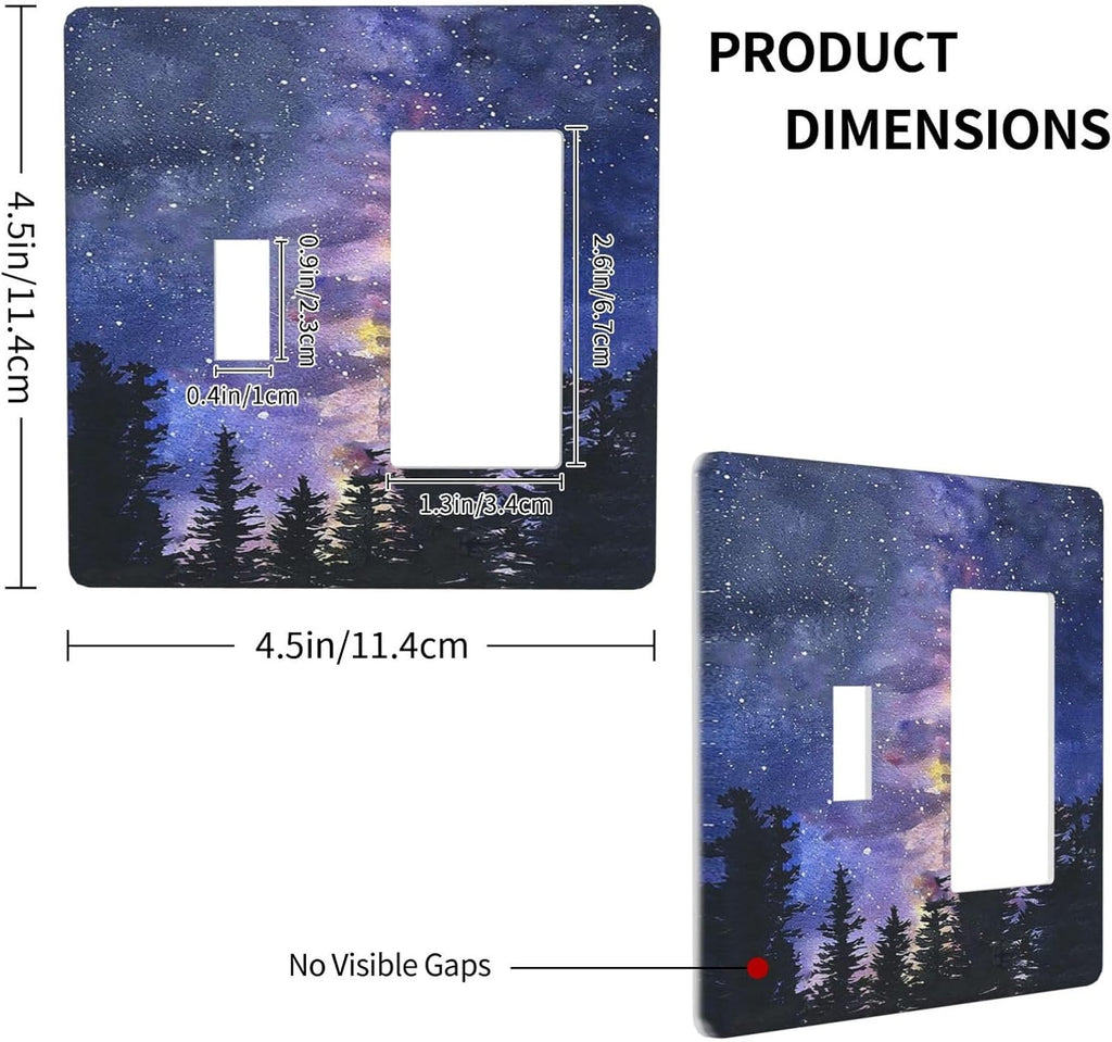 Outlet Covers Dream Milky Way Starry Forest Pine Watercolor Painting 1 Toggle 1 Rocker Combination Decorative Wall Plate Light Switch Cover Plate Electrical Switch Plates for Bedroom Home Decor