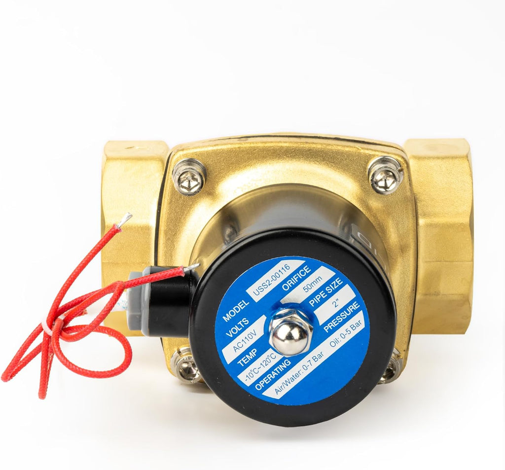 U.S. Solid 2" Solenoid Valve - 110V AC Brass Electric Solenoid Valve, Normally Closed, Viton Seal