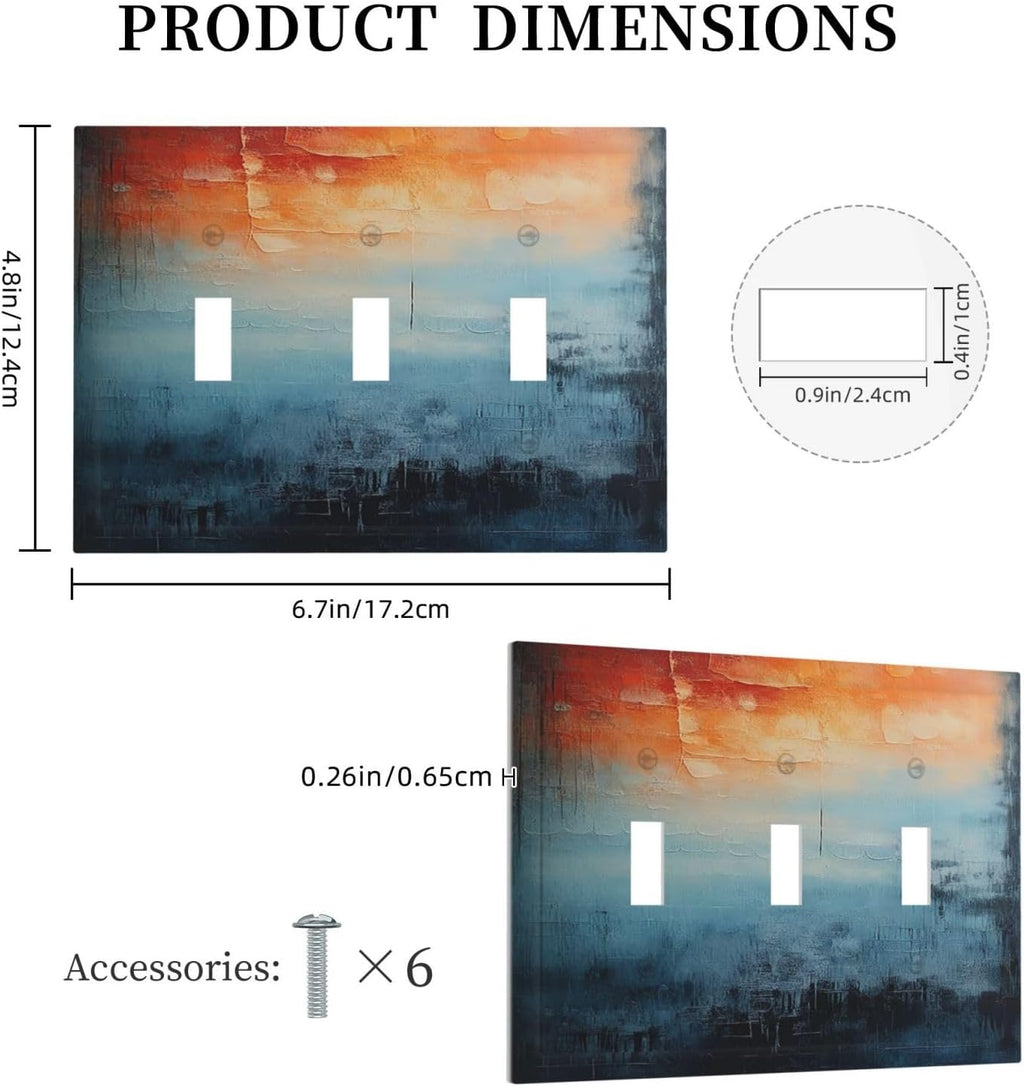 Light Switch Covers Blue Orange Abstract Modern Minimalist Oil Painting 3 Gang Wall Plate Triple Toggle Outlet Cover Decorative Switchplates Electrical Panel Cover for Kitchen Living Room 4.8 X 6.7 IN