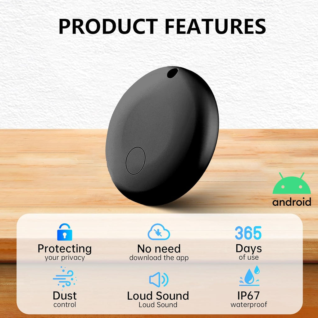 Tracker Tags-4 Pack for Android, Bluetooth Tracker Works with Google’s Find Hub | Android Only | Replaceable Battery | Water- Resistance | Item Finder for Luggage, Wallet, Key, Suitcases, Black