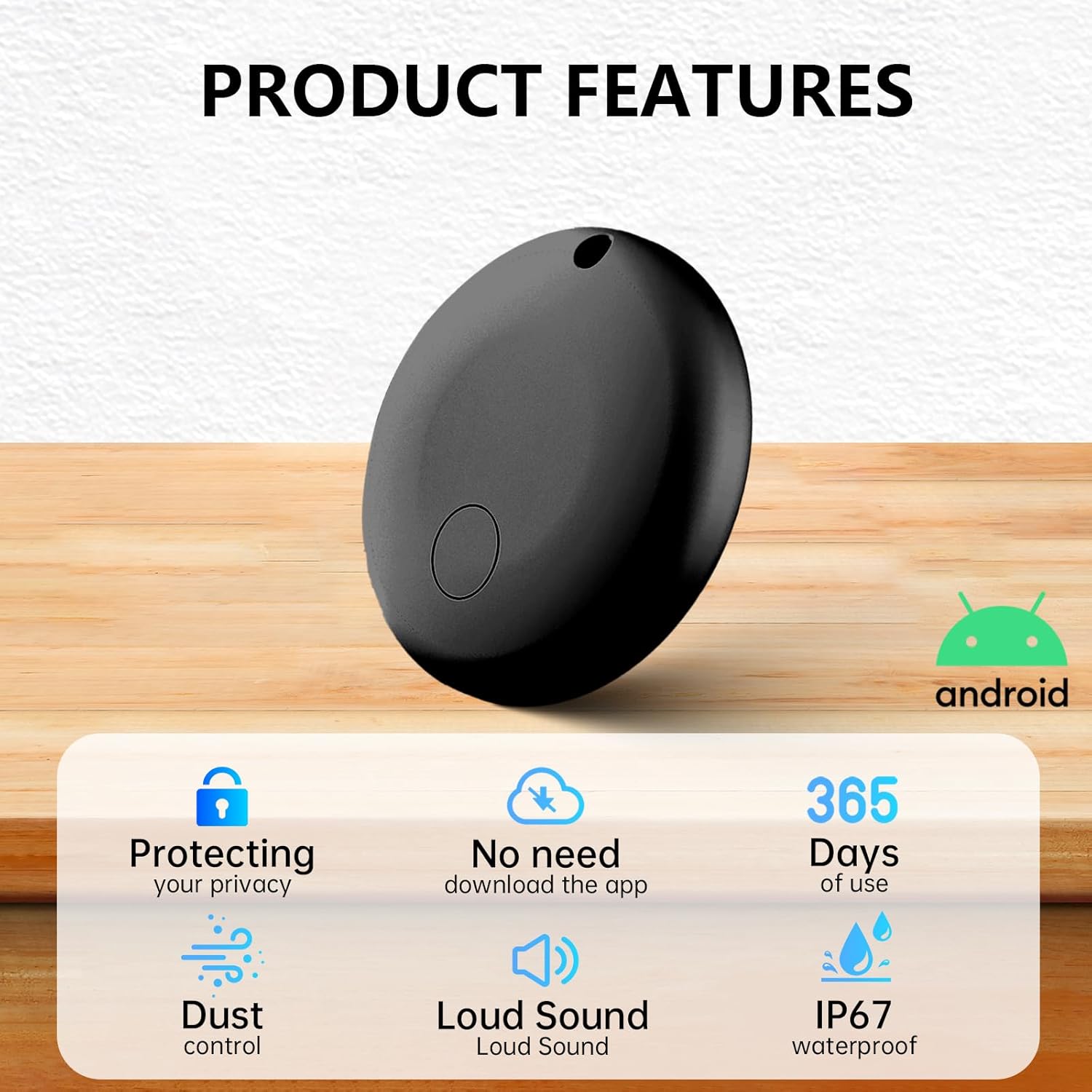 Tracker Tags-4 Pack for Android, Bluetooth Tracker Works with Google’s Find Hub | Android Only | Replaceable Battery | Water- Resistance | Item Finder for Luggage, Wallet, Key, Suitcases, Black