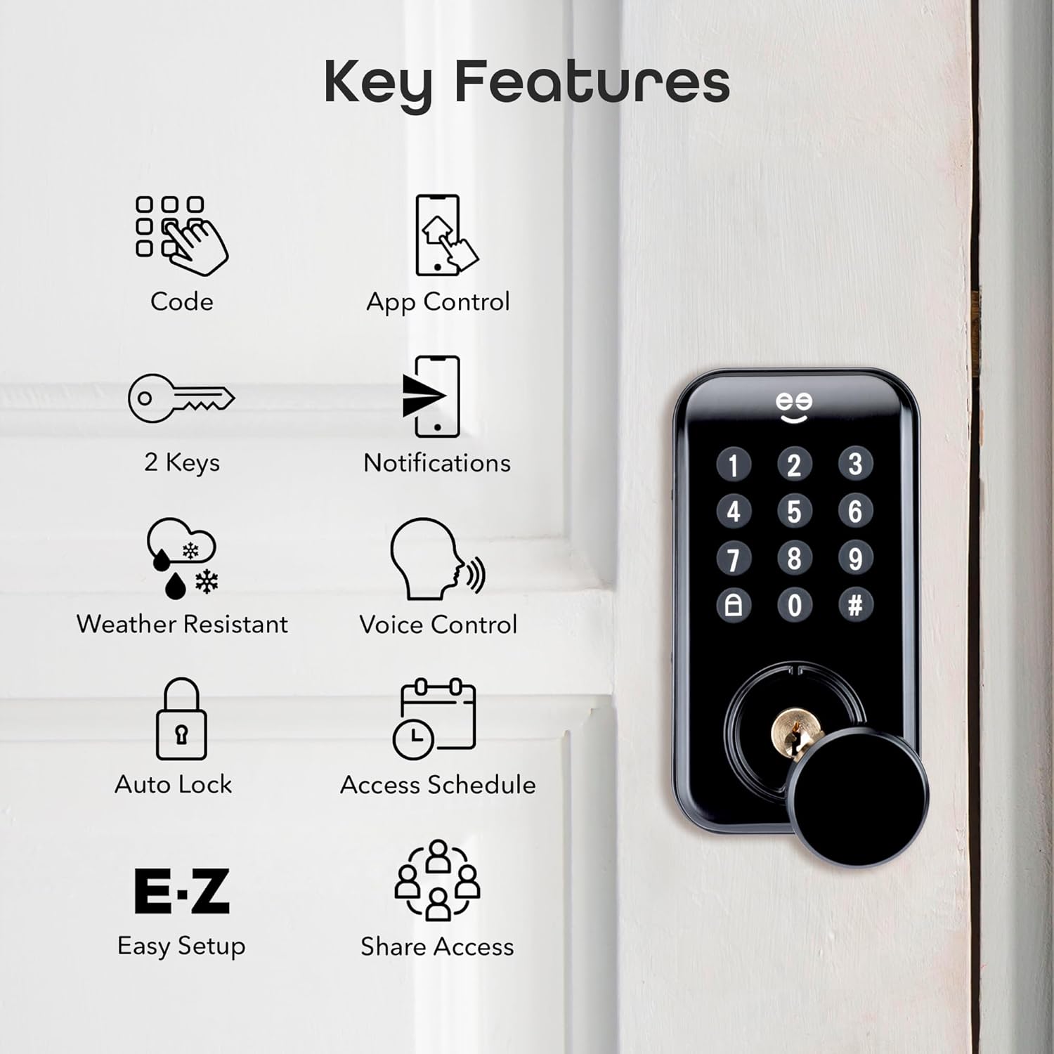 Geeni Keyless Entry Door Lock with Keypad, Smart Locks for Front Door, Electronic Keypad Smart Deadbolt Lock, Auto Lock, 2 Keys, Voice, and App Control - Battery Powered, Share Access, Alerts