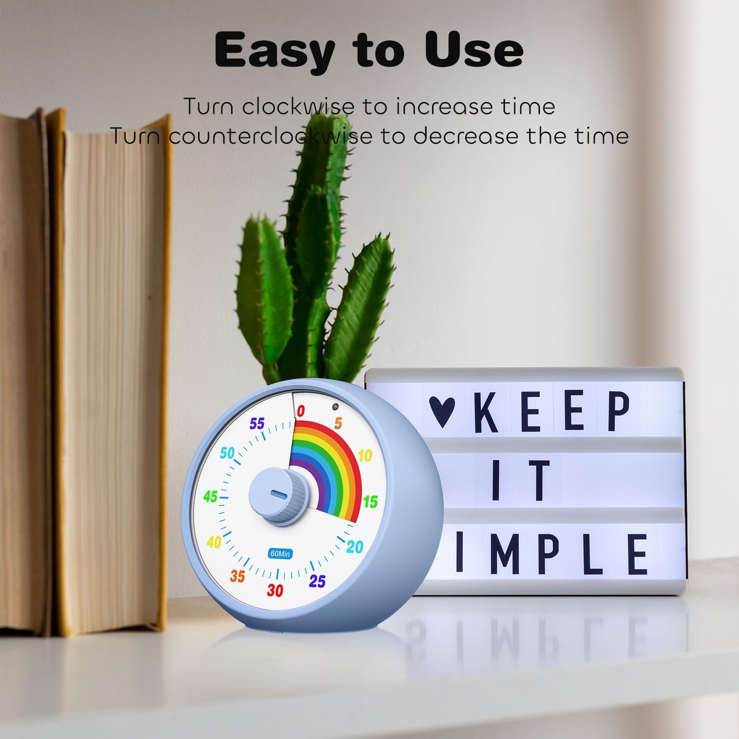 Visual Timer for Kids, 60-Minute Countdown Timer for Classroom Office Kitchen, Desk Timer Kids Time Management Tools with Silent Operation, Pomodoro Time Rainbow Pattern (Aquamarine)