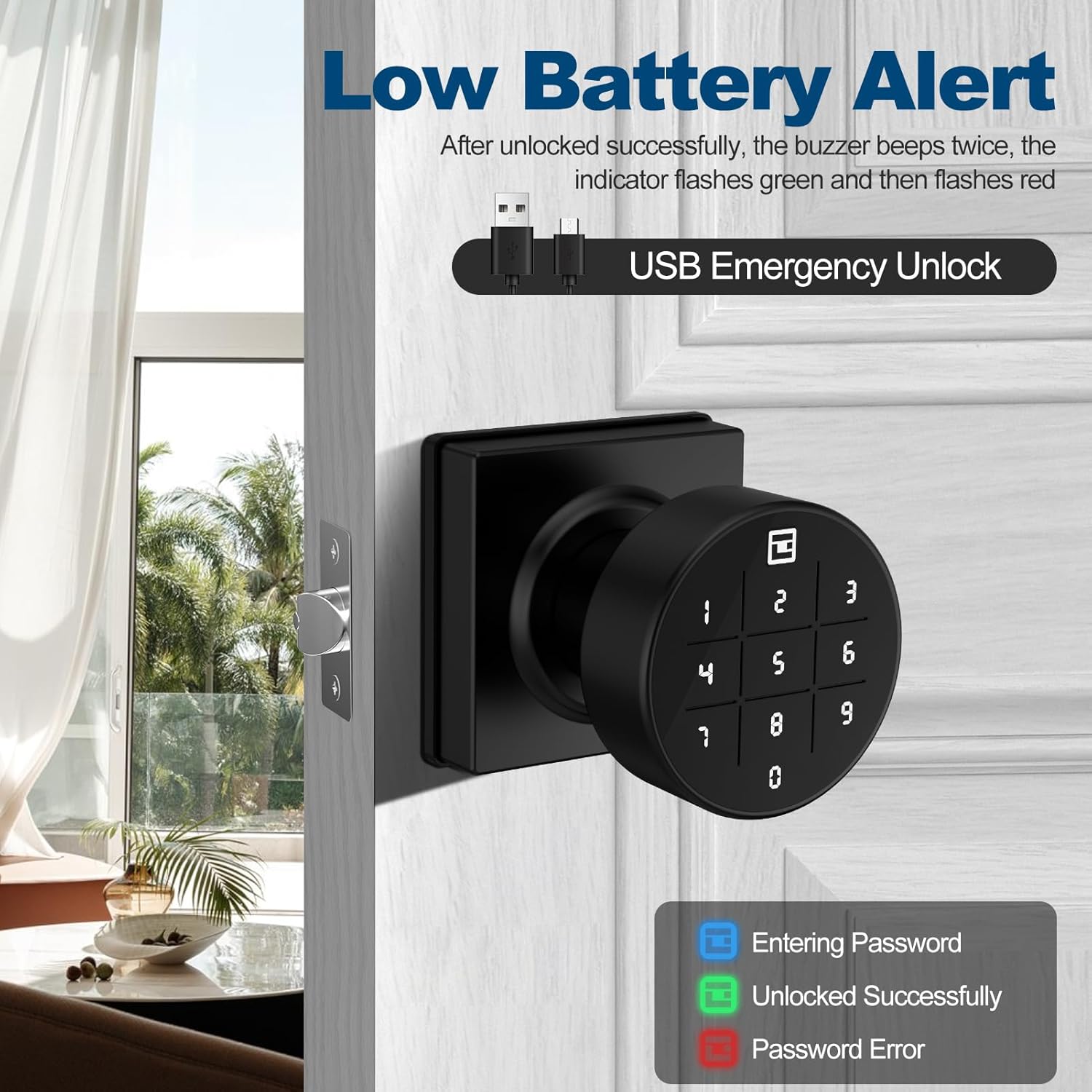 GeekTale Smart Keypad Door Lock, Electronic Digital Door Lock with Code, Smart Door Knob with Keypad, Black