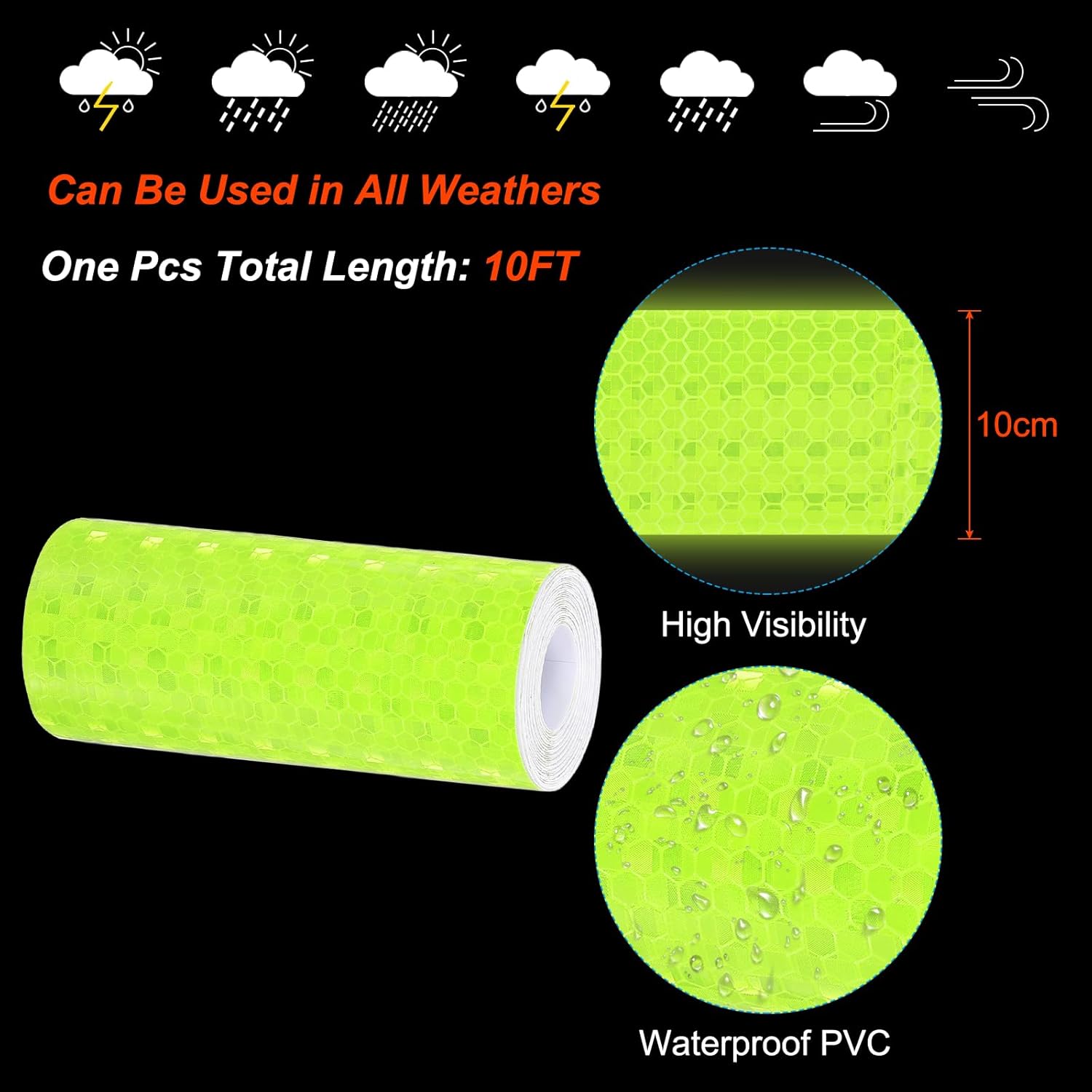 PATIKIL 4 Inch x 10 ft Reflective Tape, 1 Roll Waterproof Self Adhesive High Visibility Caution Warning Safety Tape Reflector with Scraper for Trucks Trailers Cars, Bright Green