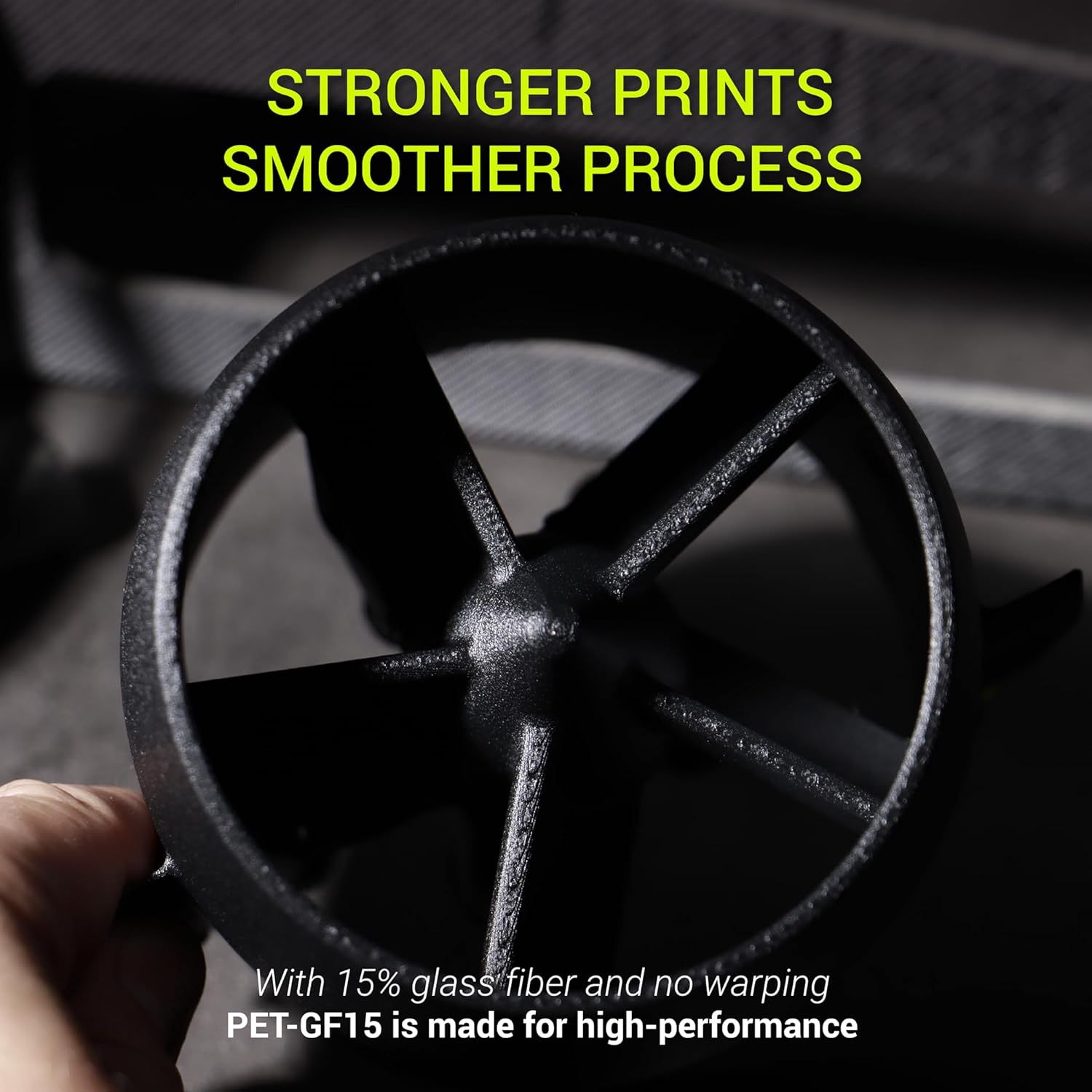 Polymaker Fiberon Black PET-GF15 3D Printer Filament 1.75mm 3KG, 15% Glass Fiber Reinforced, High Strength & Heat Resistance, Ideal for Automotive, Industrial & Functional Parts, AMS Compatible