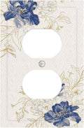 Decorative Outlet Covers Rustic Blue Flower Floral Gold Leaf 1 Gang Duplex Light Switch Cover Plate Unique Wall Plates for Electrical Outlets Switch Plate Covers for Bedroom Home Decor