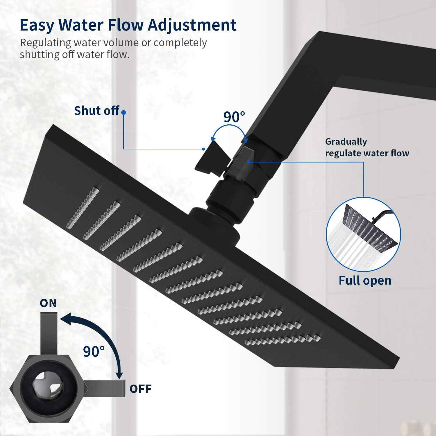 Tenfe Water Flow Control Valve, Brass Shut Off Valve Adjust Water Volume Regulator for Hand Held Shower Head & Bidet Sprayer, Matte Black Water Saver G1/2 Standard Connection