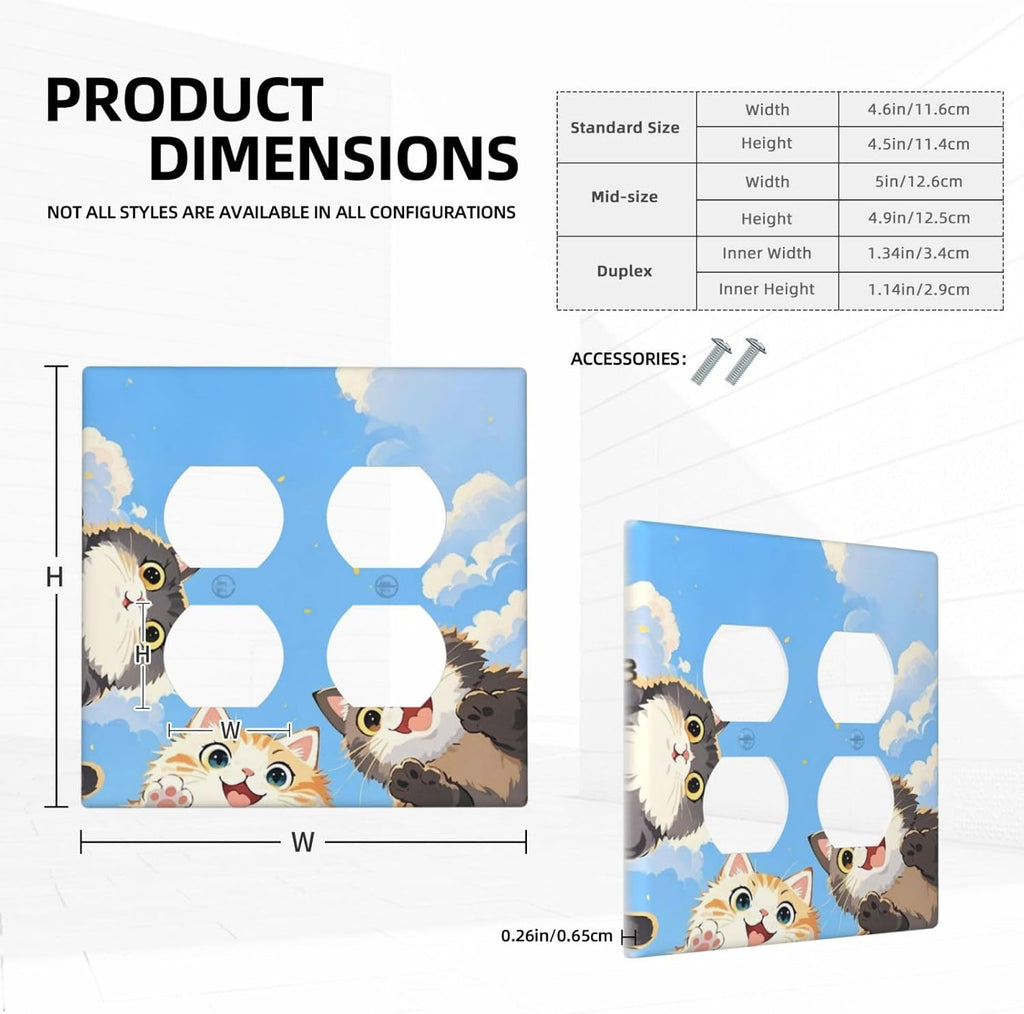 Outlet Covers Orange Gray Cute Cat Sky Cloud Cat S Paw 2 Gang Double Duplex Decorative Light Switch Covers Electrical Wallplates Socket Faceplate For Kids Room Nursery Decor